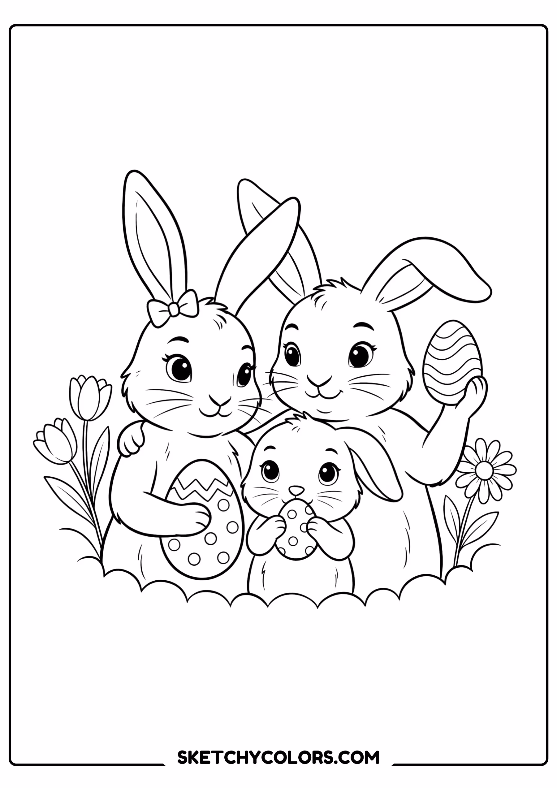 easter coloring page bunny family celebration free printable pdf