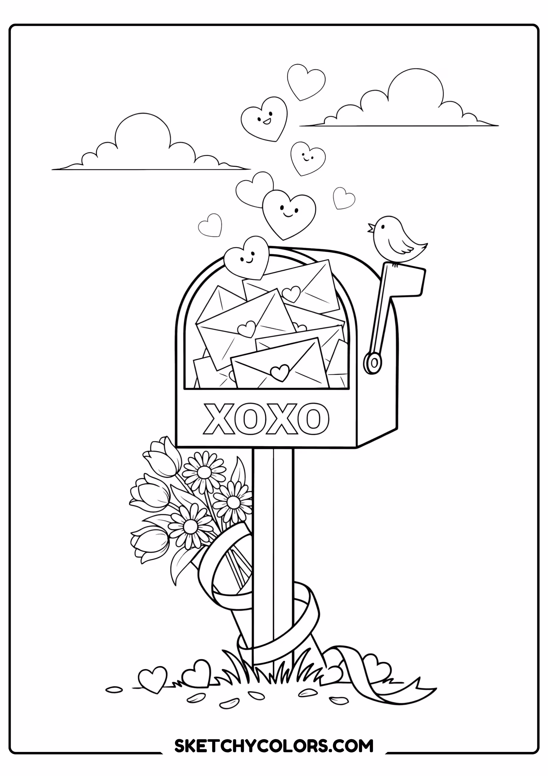 february coloring page valentine mailbox letters free printable pdf
