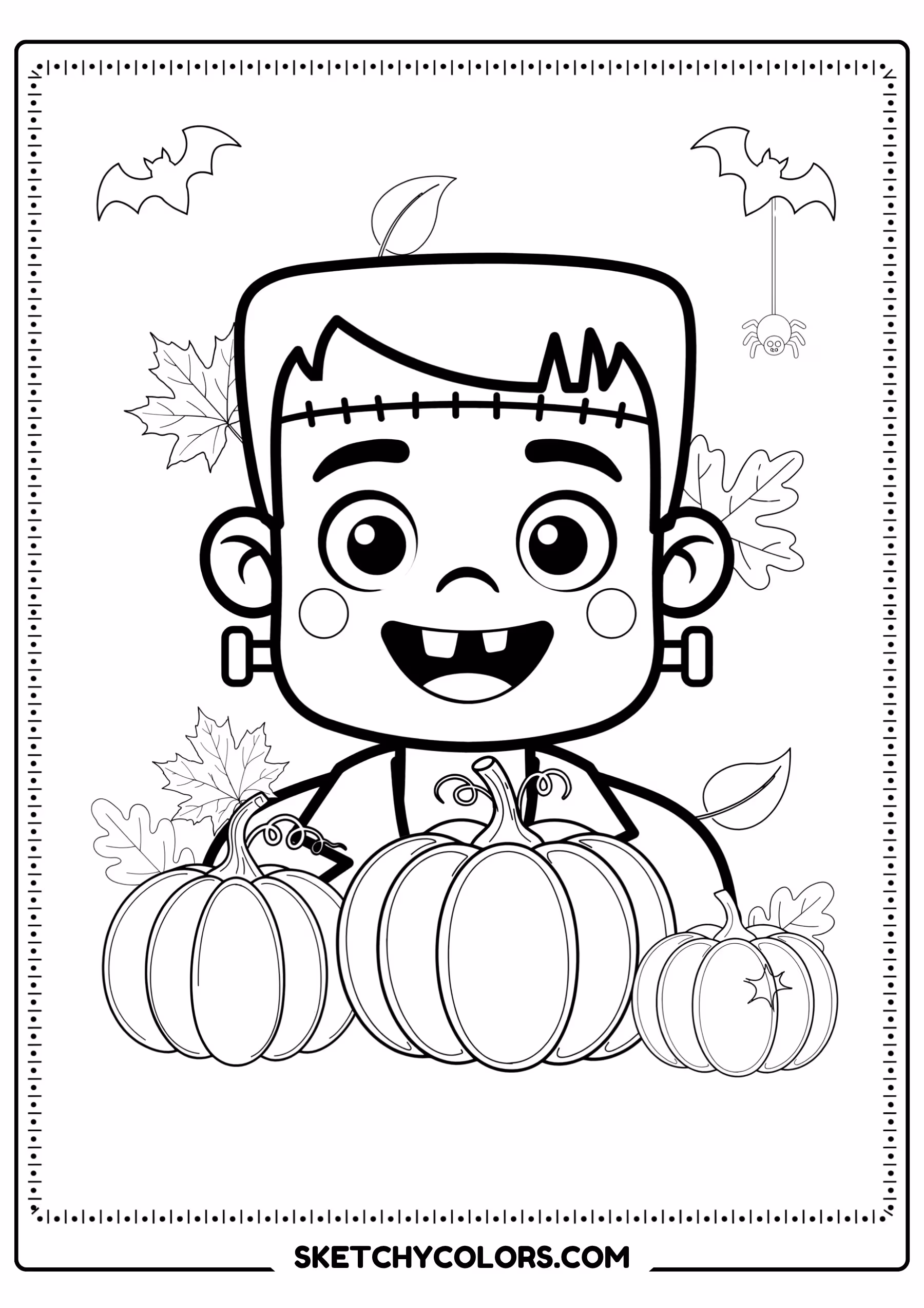 halloween coloring page cute frankenstein pumpkins free printable pdf