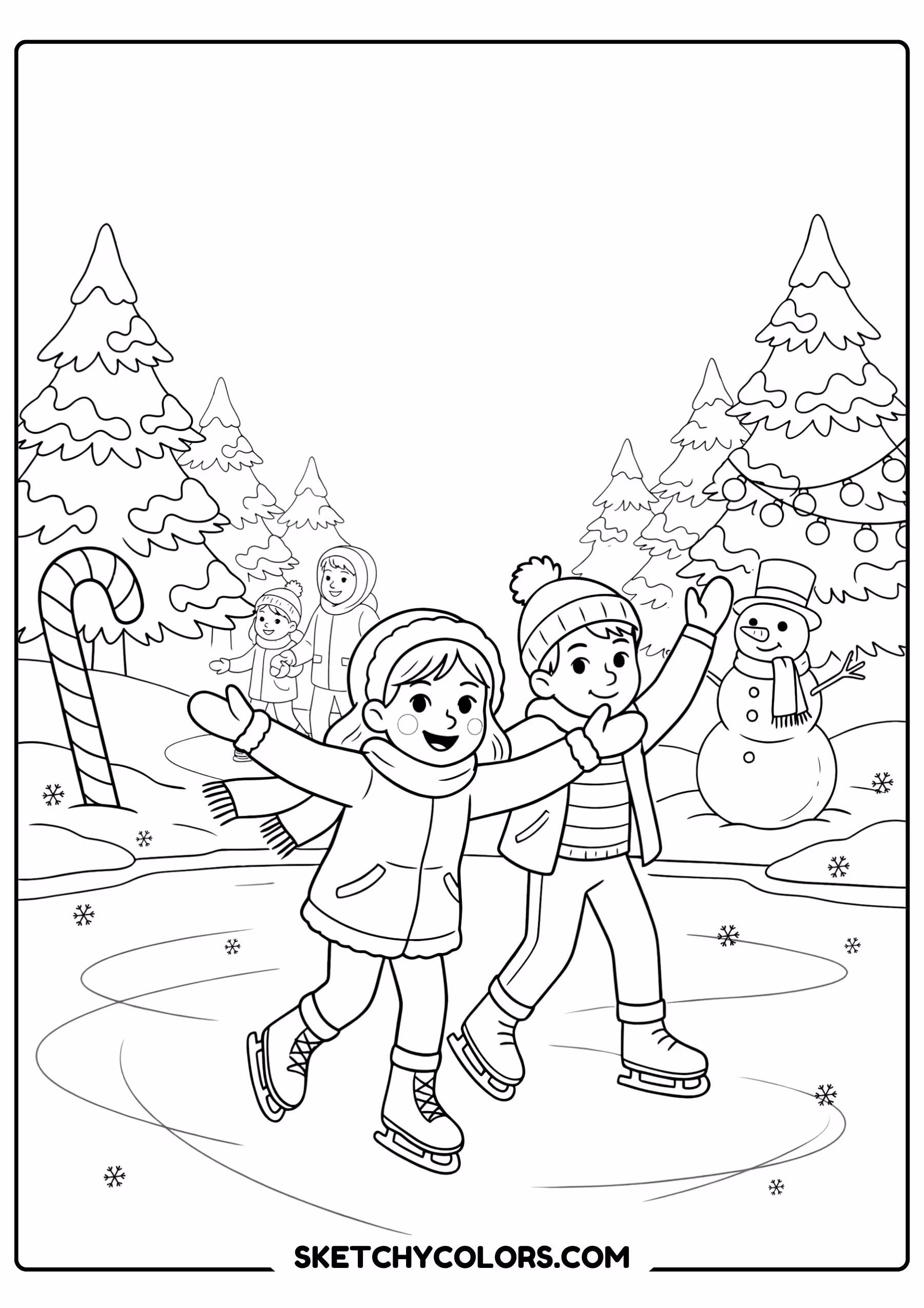 january coloring page children ice skating pond free printable pdf