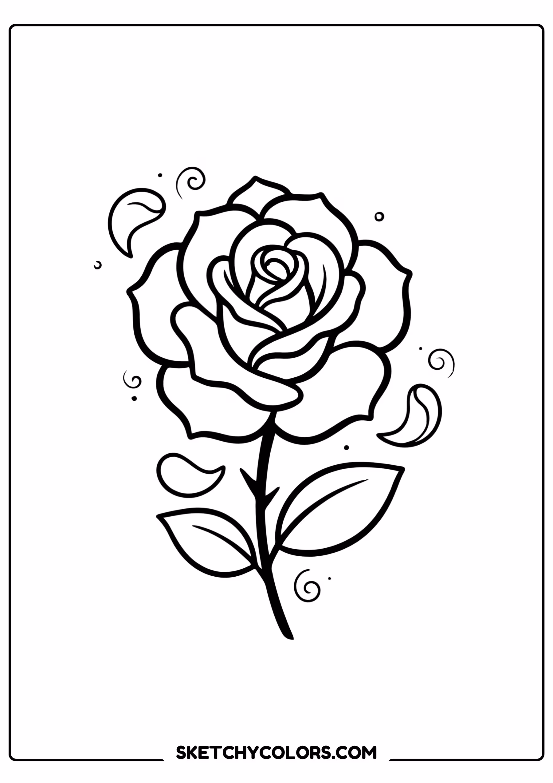 rose coloring page floating petals central flower free printable pdf
