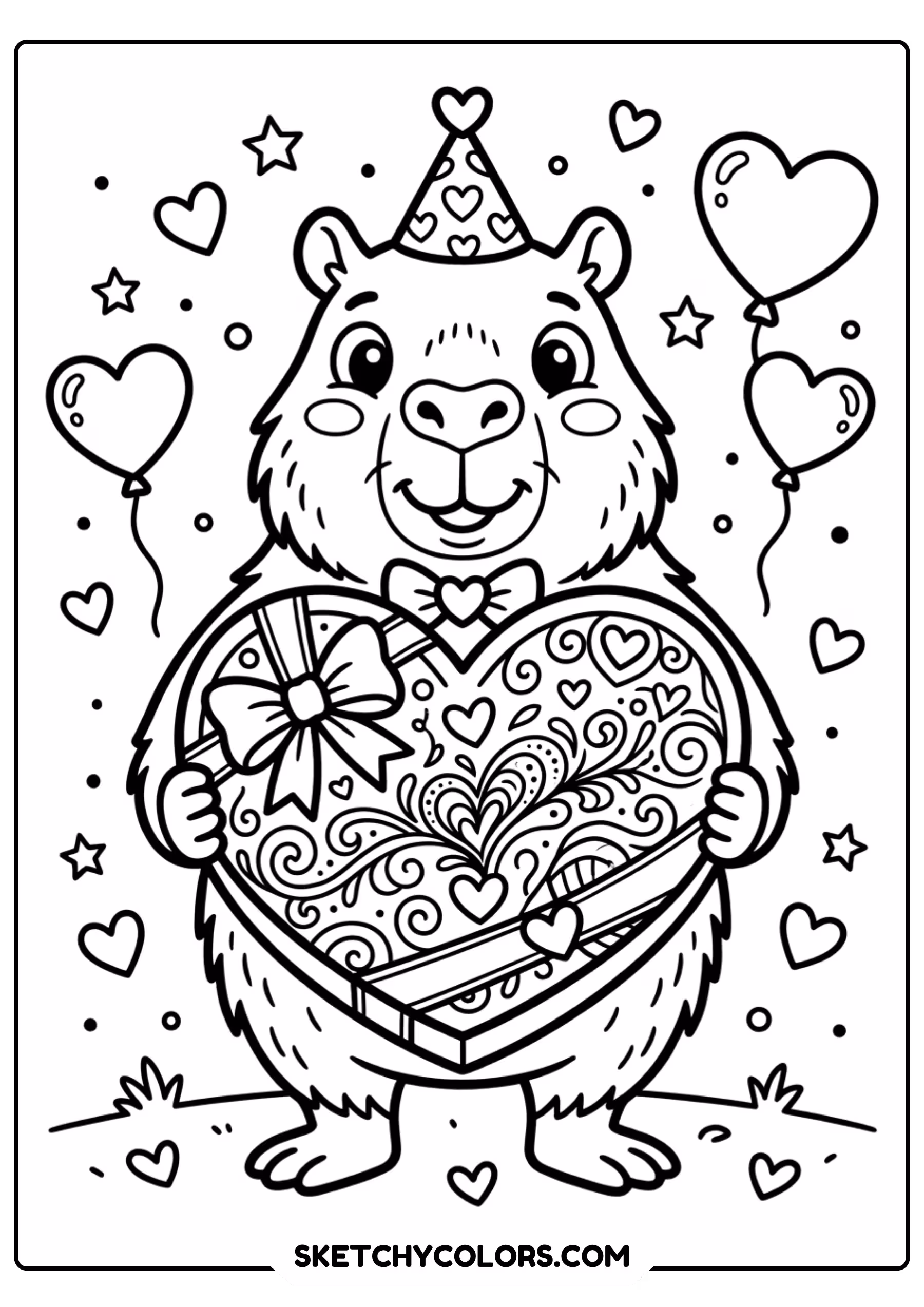 capybara valentine chocolates free printable coloring page for kids