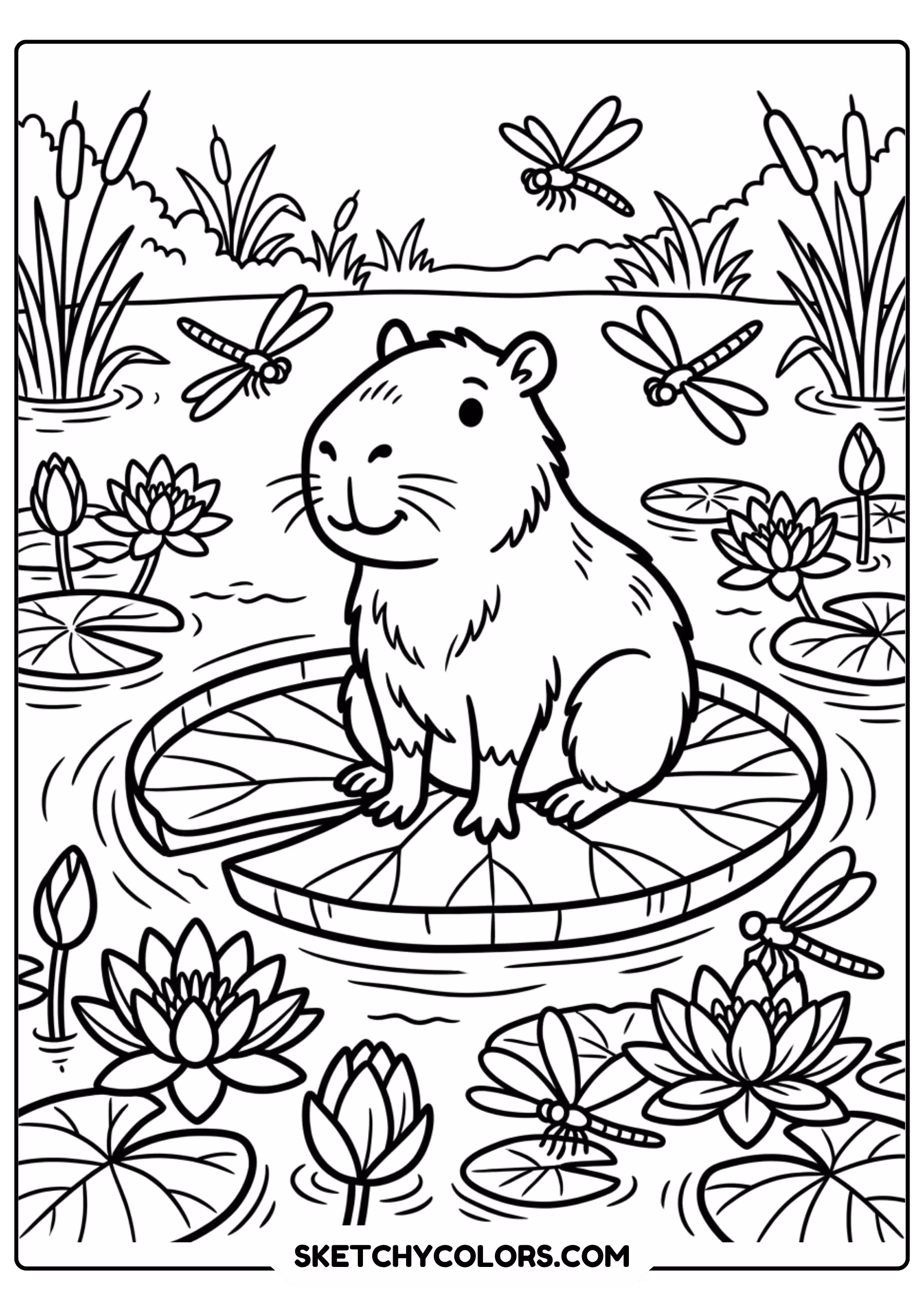 capybara campfire guitar music free printable coloring page for kids