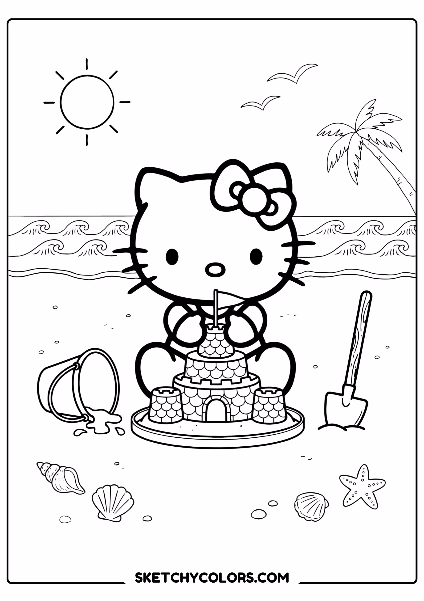 hello kitty beach sandcastle coloring sheet free printable