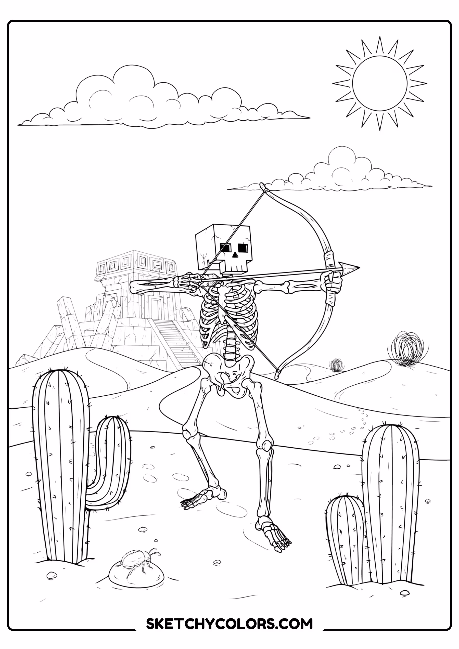 minecraft skeleton archer coloring sheet free printable