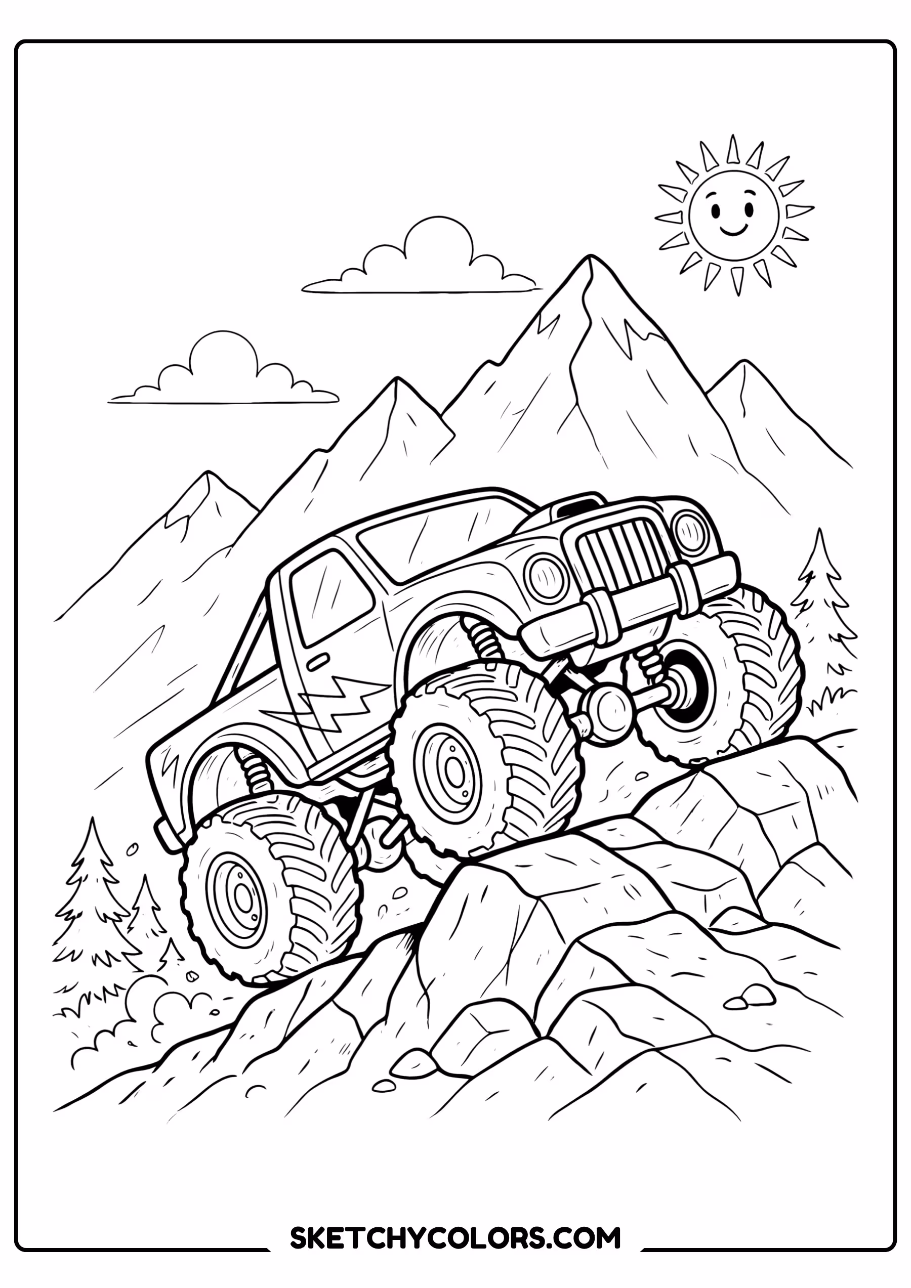 monster truck mountain climb coloring sheet free printable
