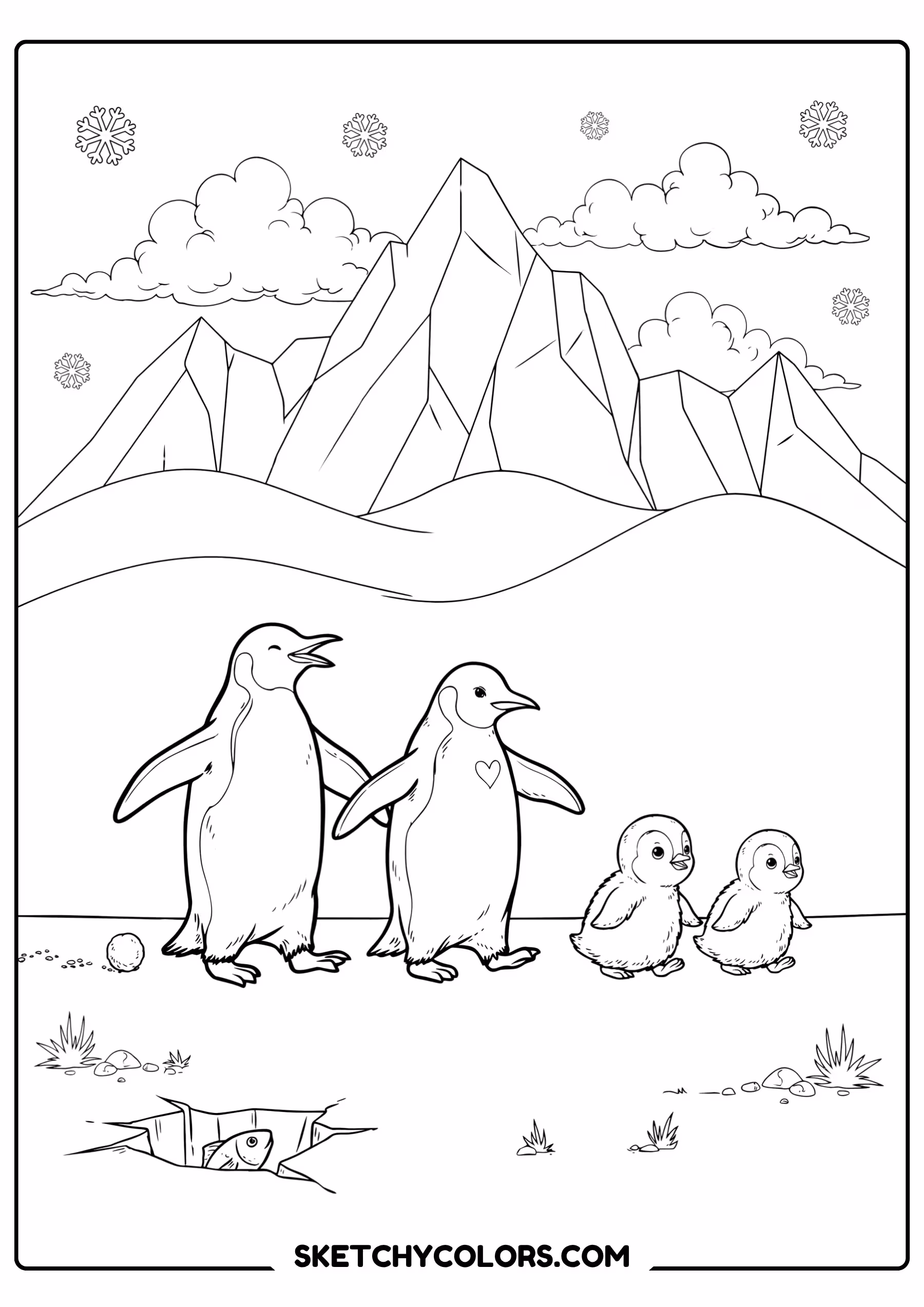 penguin family march coloring sheet free printable