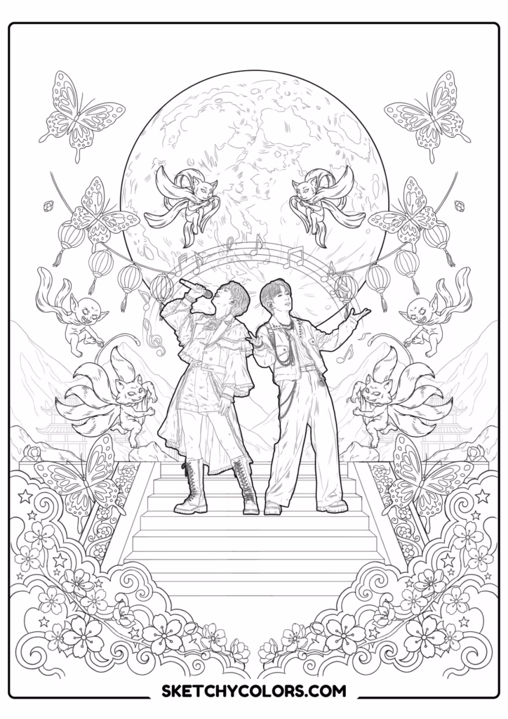 kpop demon hunters moon idol s coloring sheet free printable