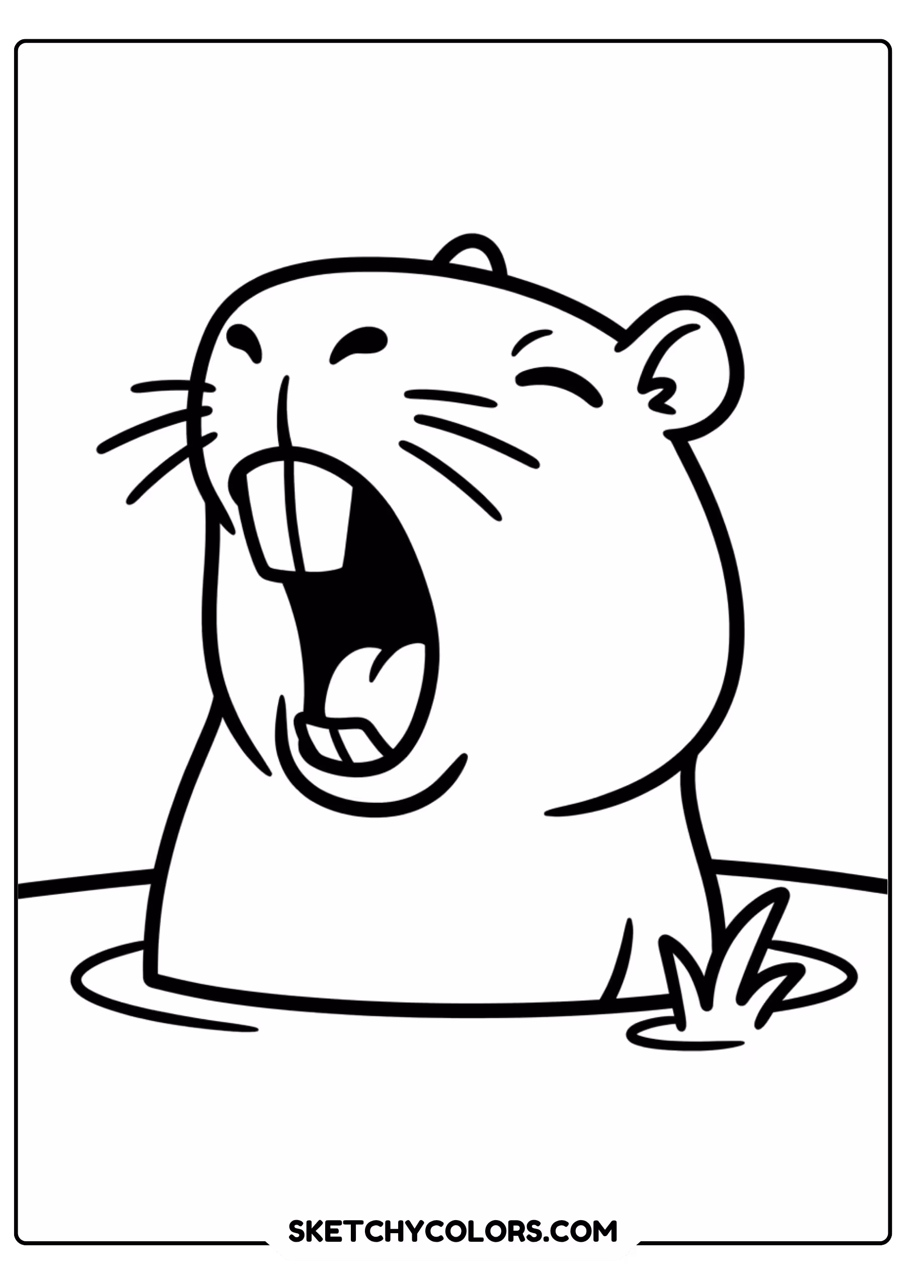 capybara yawning wide free printable coloring page for kids