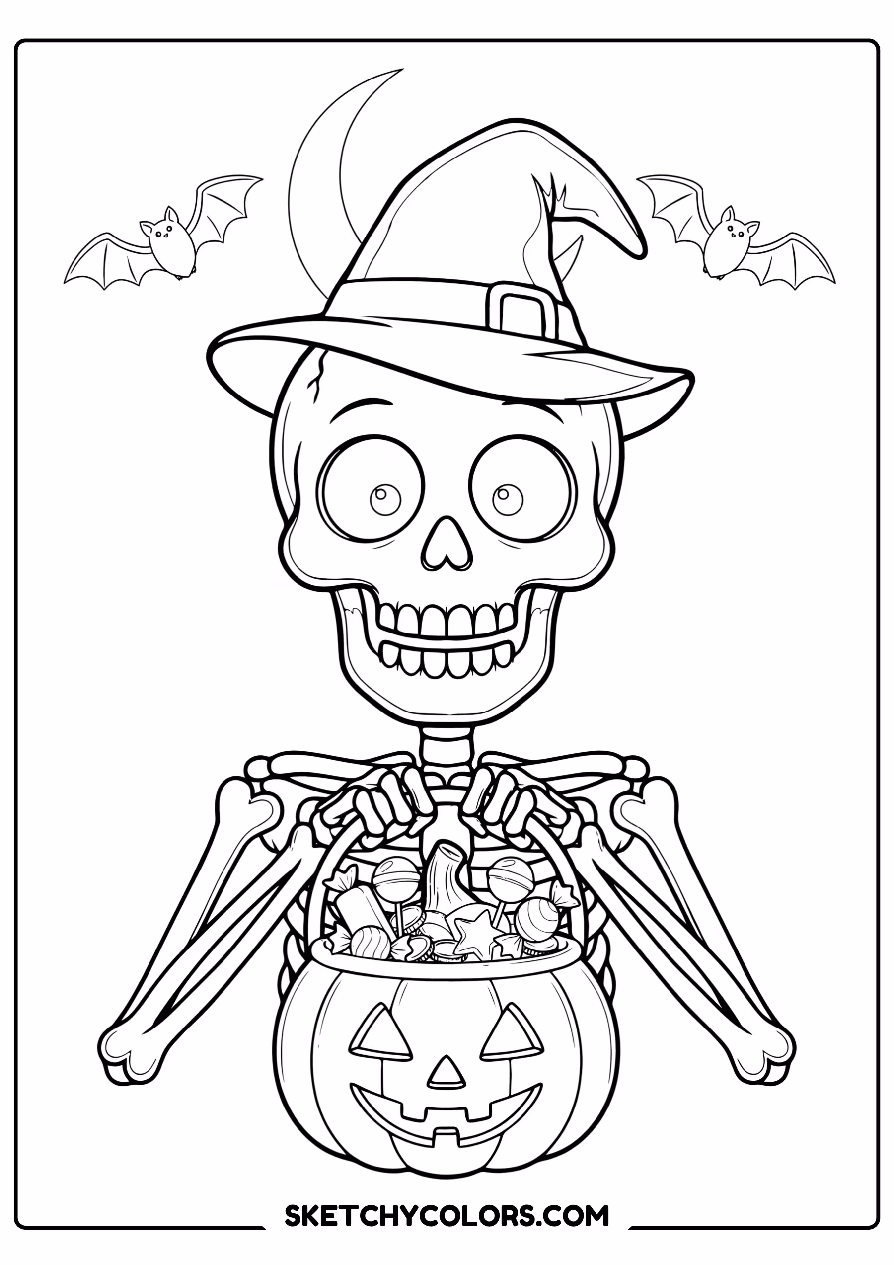 halloween coloring page skeleton hat treats free printable for kids
