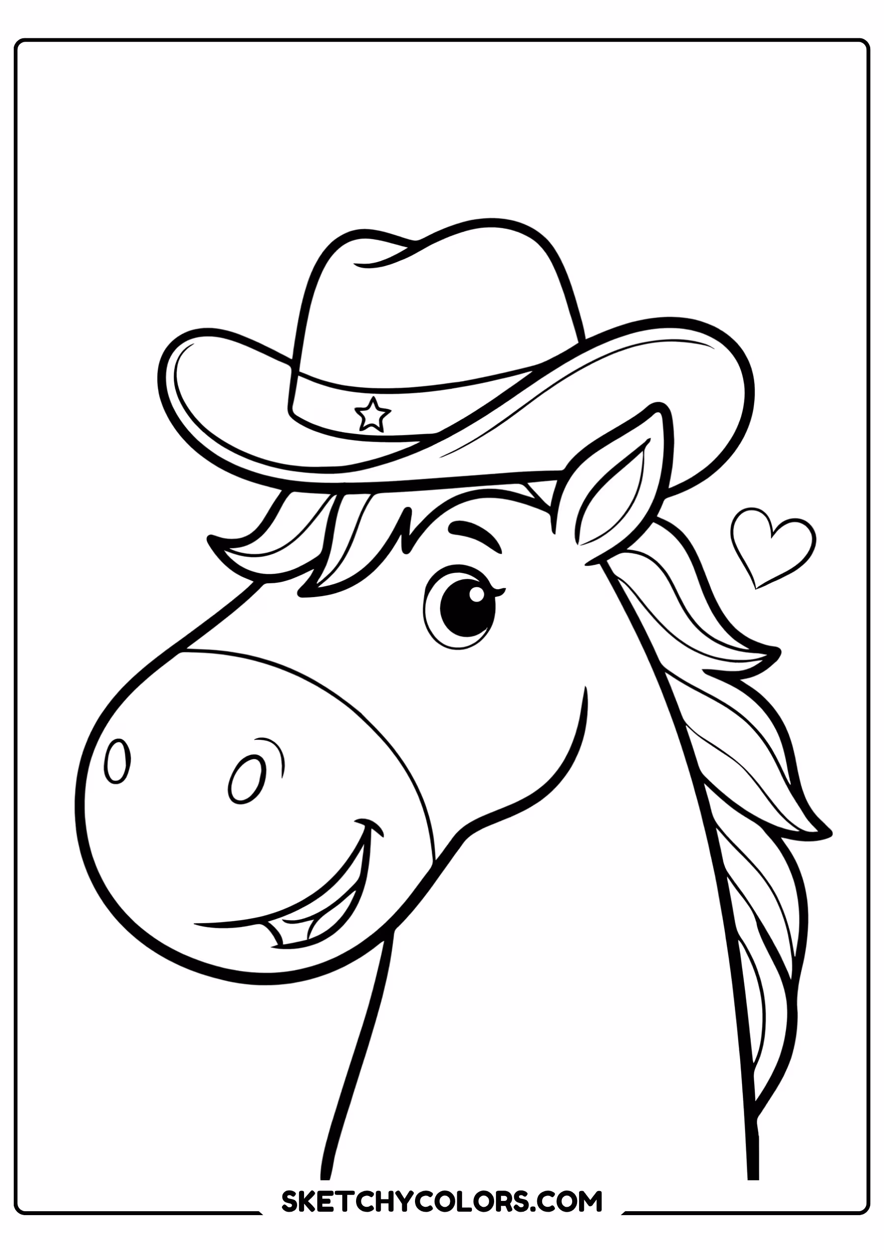horse coloring page cowboy hat smiling free printable for kids