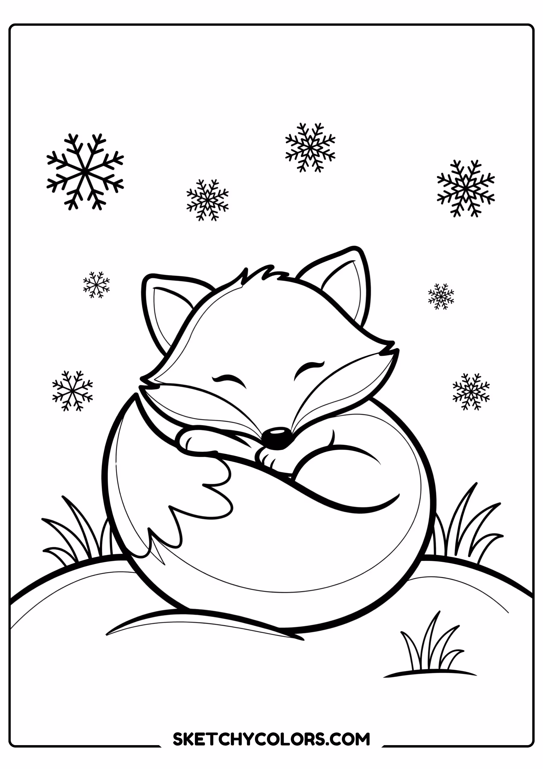 january coloring page fox curled snow free printable for kids