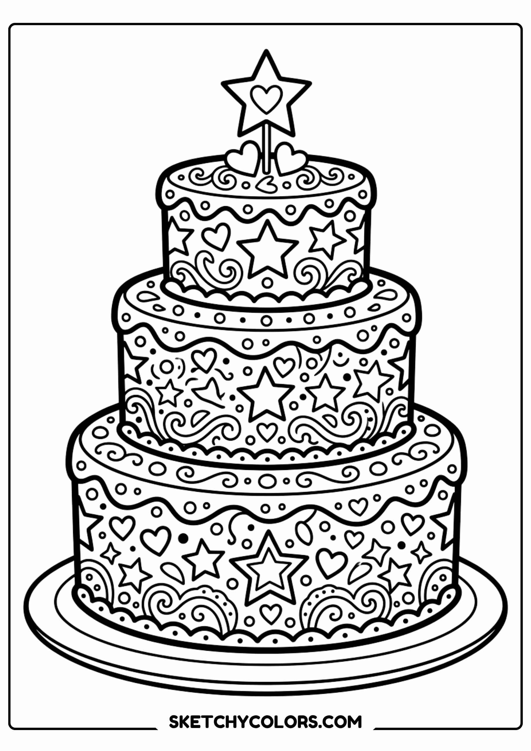 rainbow tier cake coloring page printable