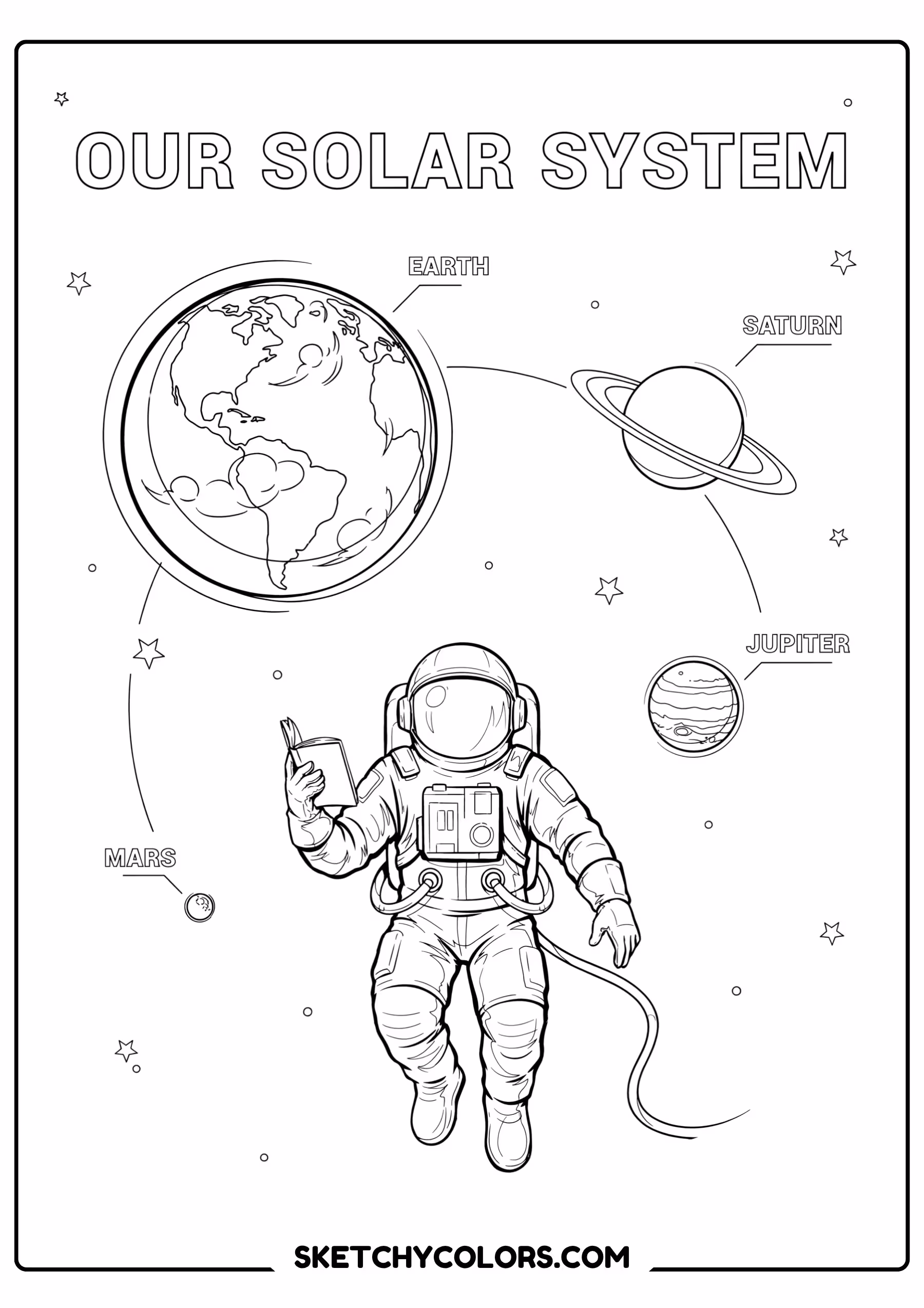 solar system coloring page astronaut floating earth free printable for kids
