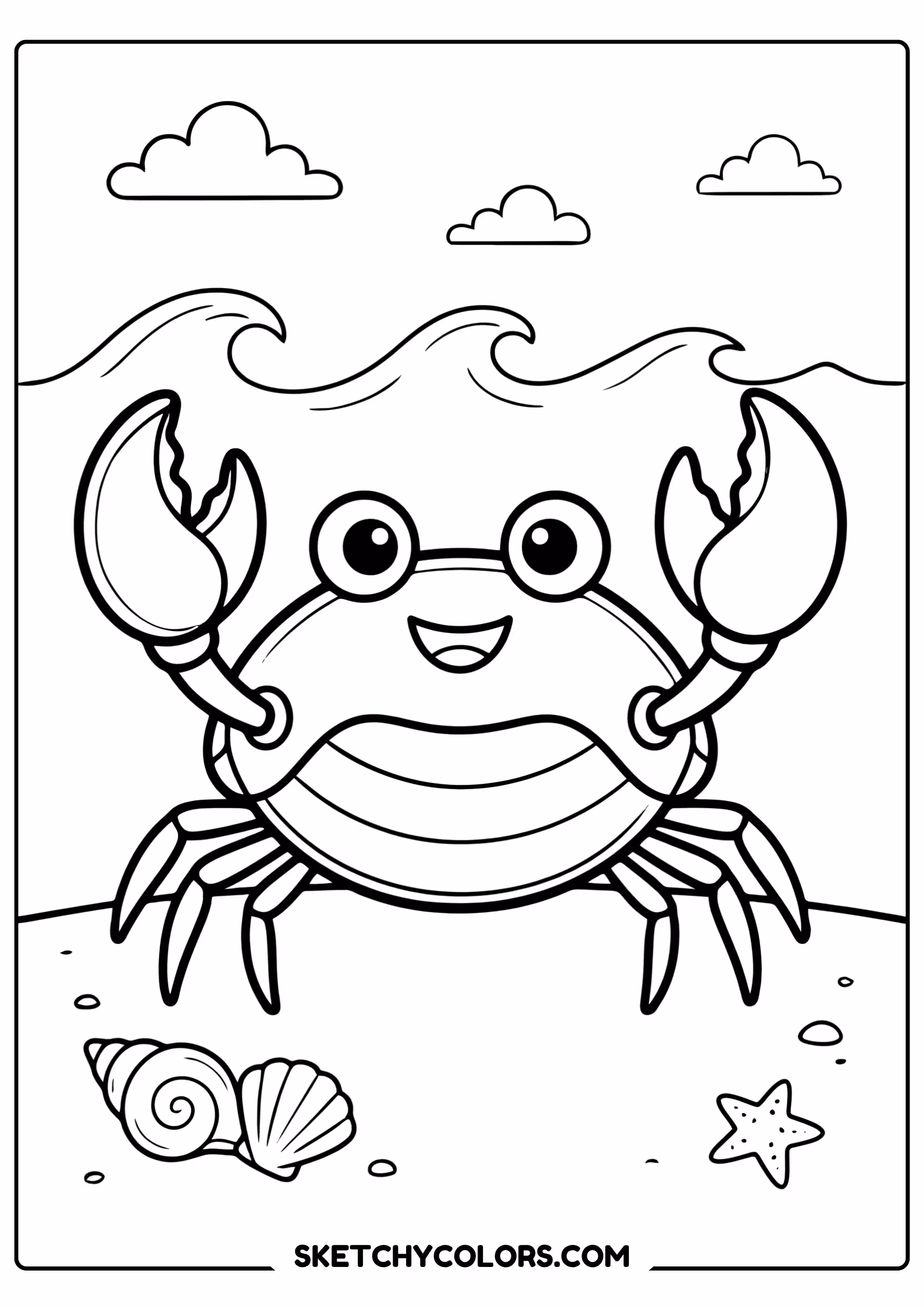 summer coloring page cute crab beach seashells free printable for kids