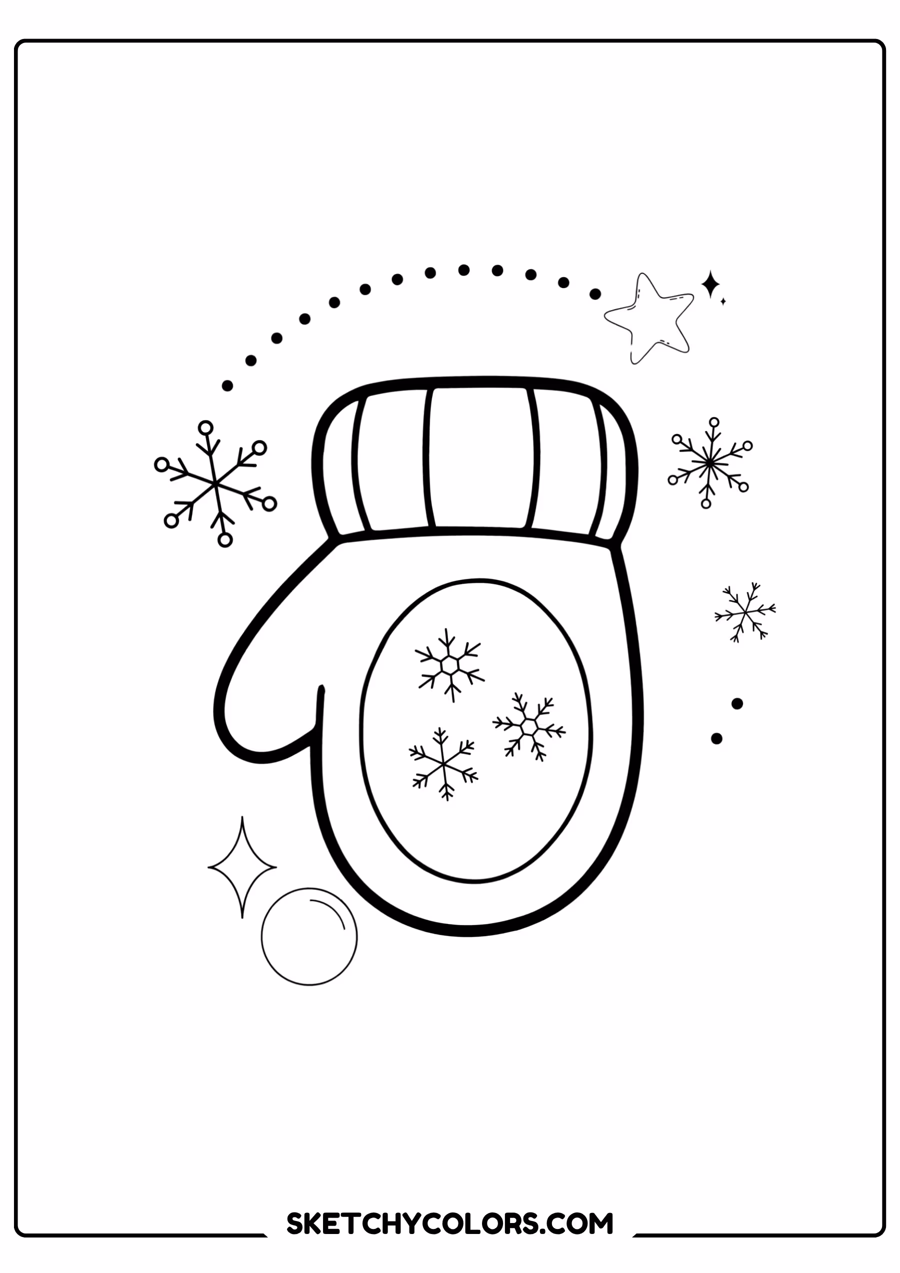 winter mitten snowflake coloring page free printable for kids