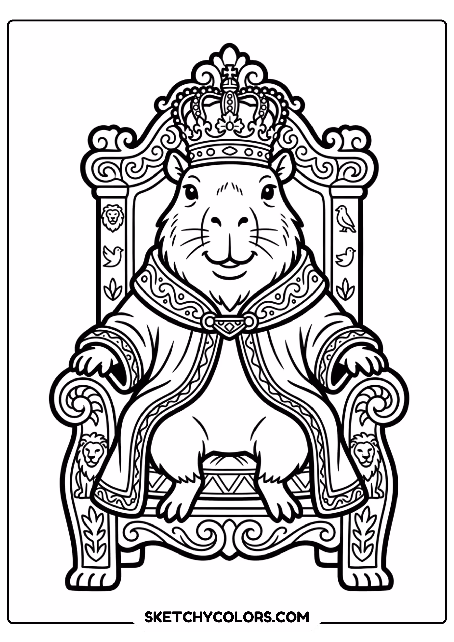 capybara ornate frame decorative free printable coloring page for kids