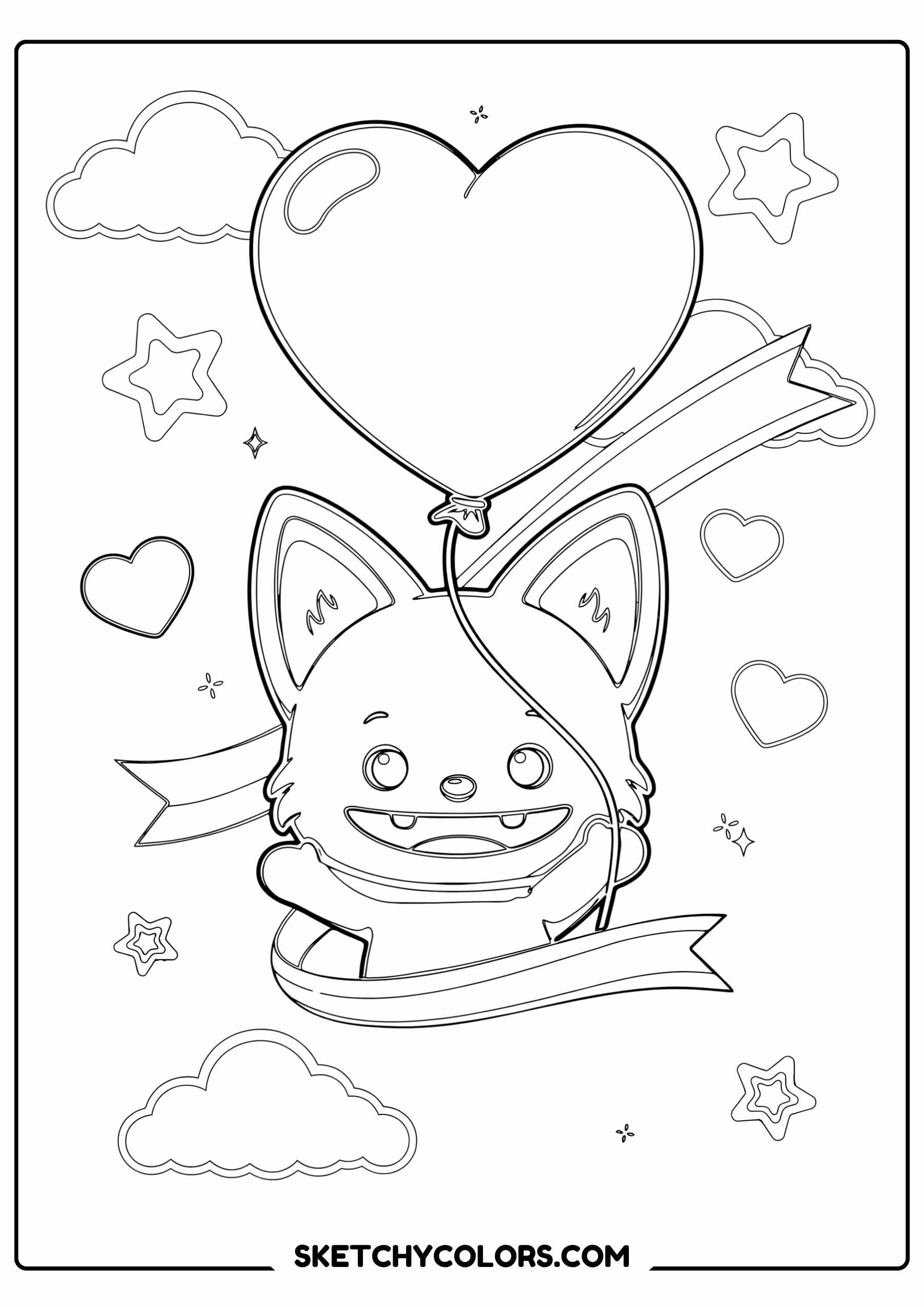 labubu heart balloon free kids coloring printable