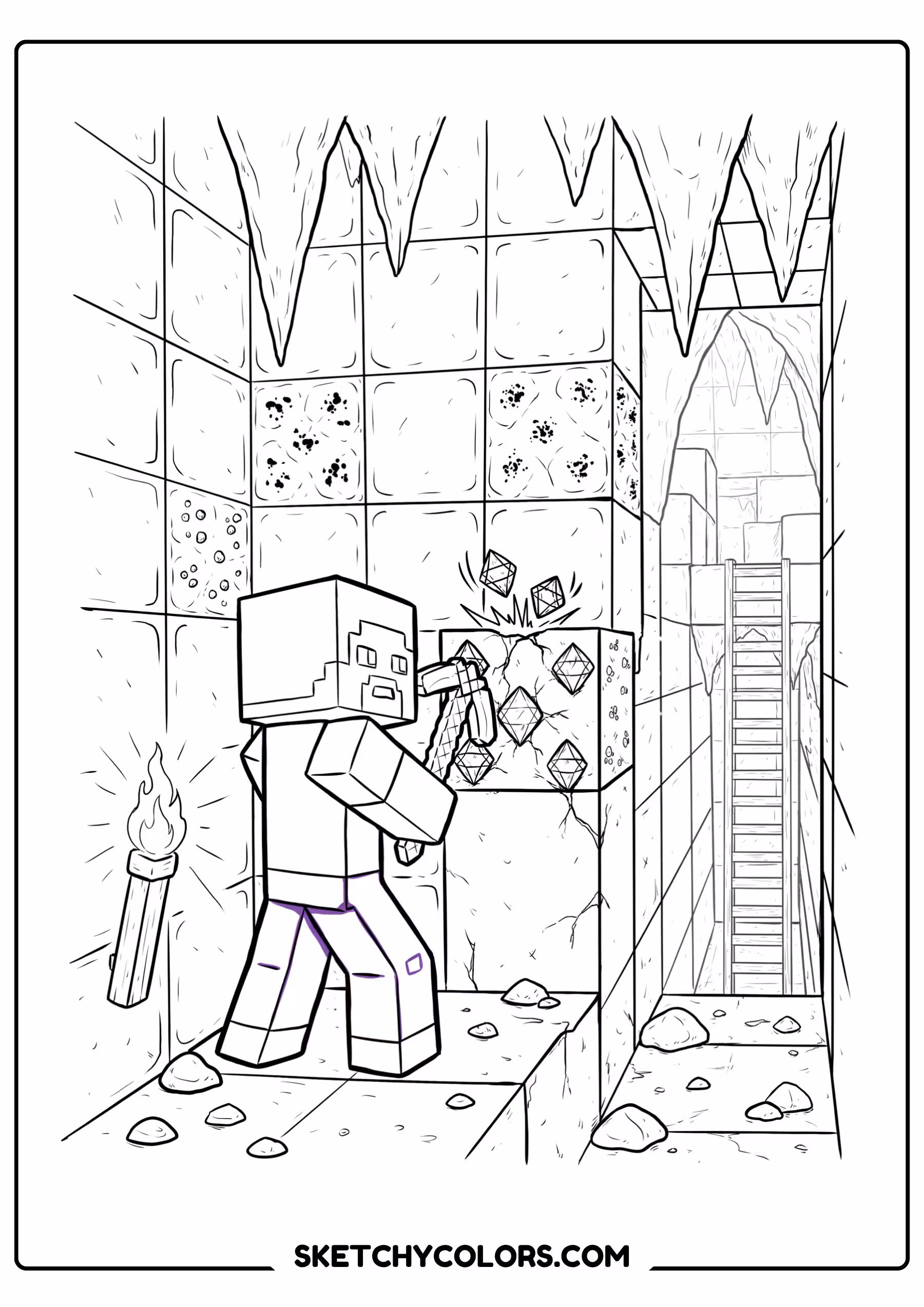 minecraft diamond mining free kids coloring printable