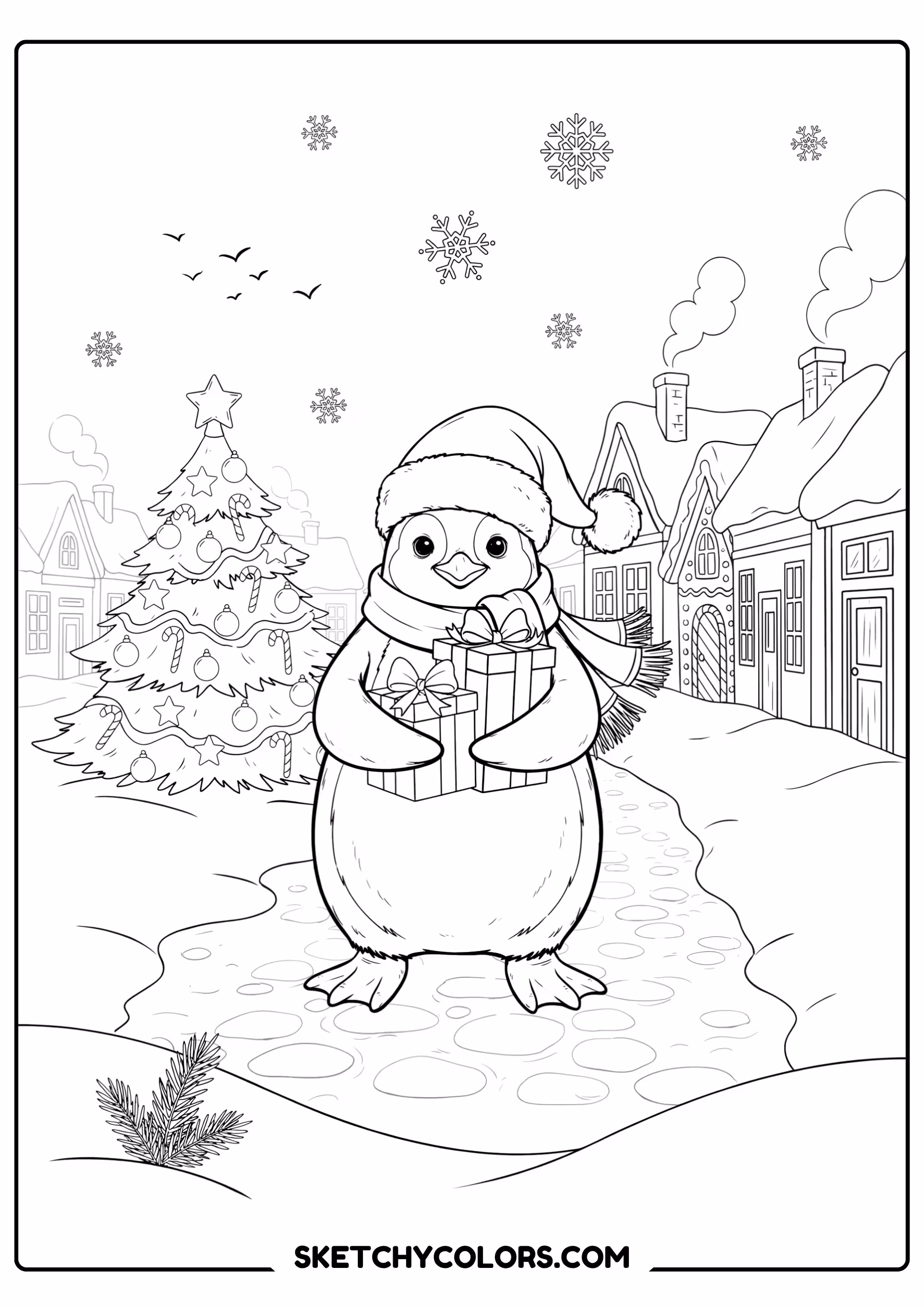 penguin christmas penguin free kids coloring printable