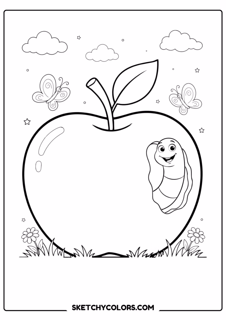 apple worm s free kids coloring printable