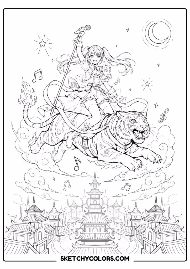 kpop demon hunters tiger ride s free kids coloring printable