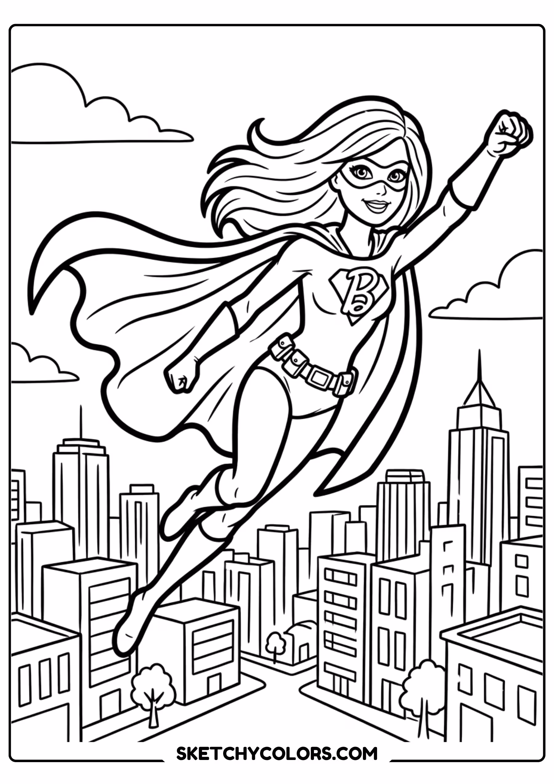 barbie the superhero - free printable barbie coloring page