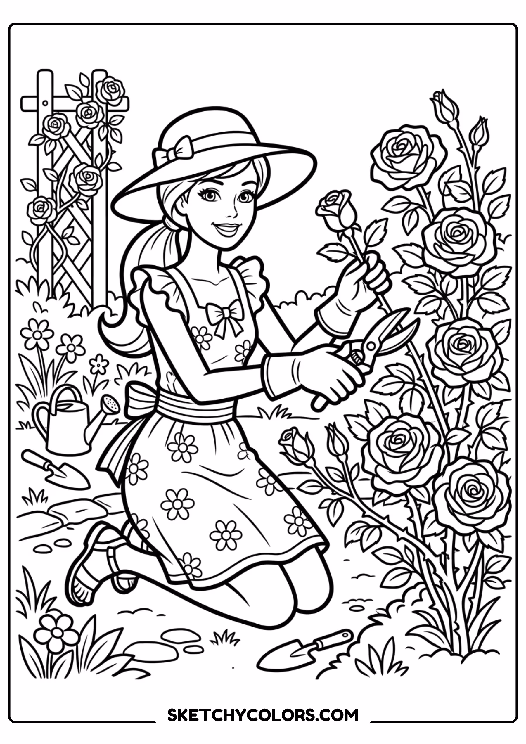 barbie in a garden of roses - free printable barbie coloring page