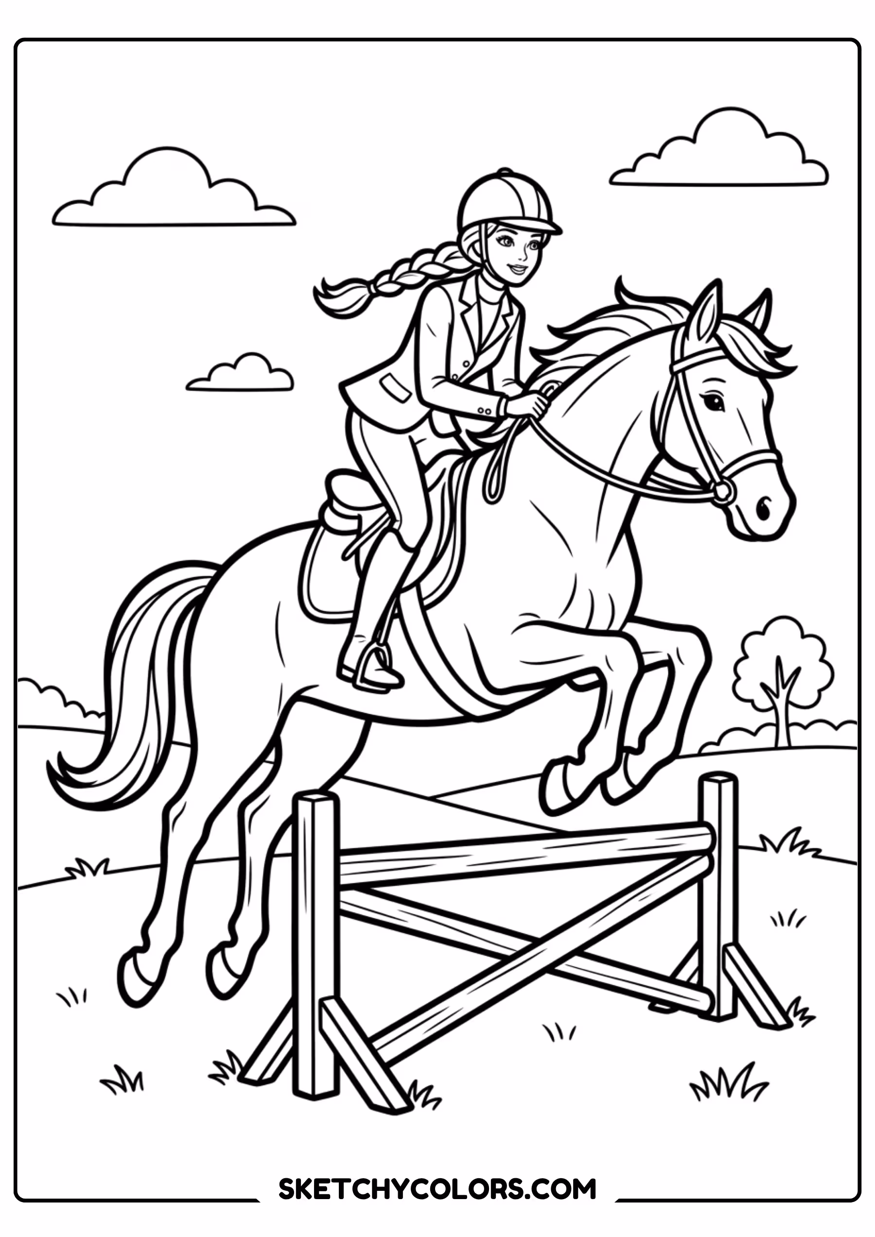 barbie horse riding in the fields - free printable barbie coloring page