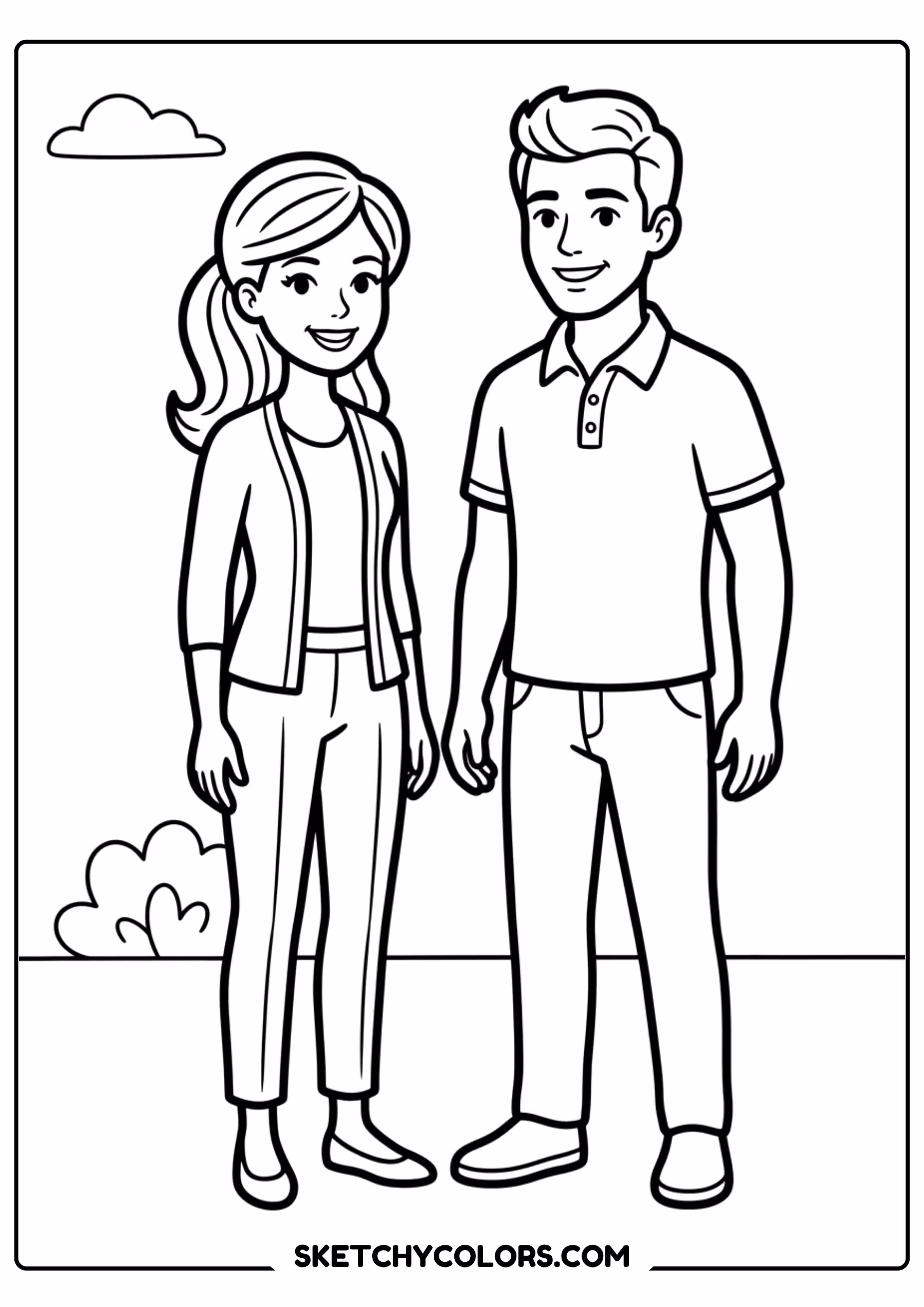 barbie and ken casual couple - free printable barbie coloring page