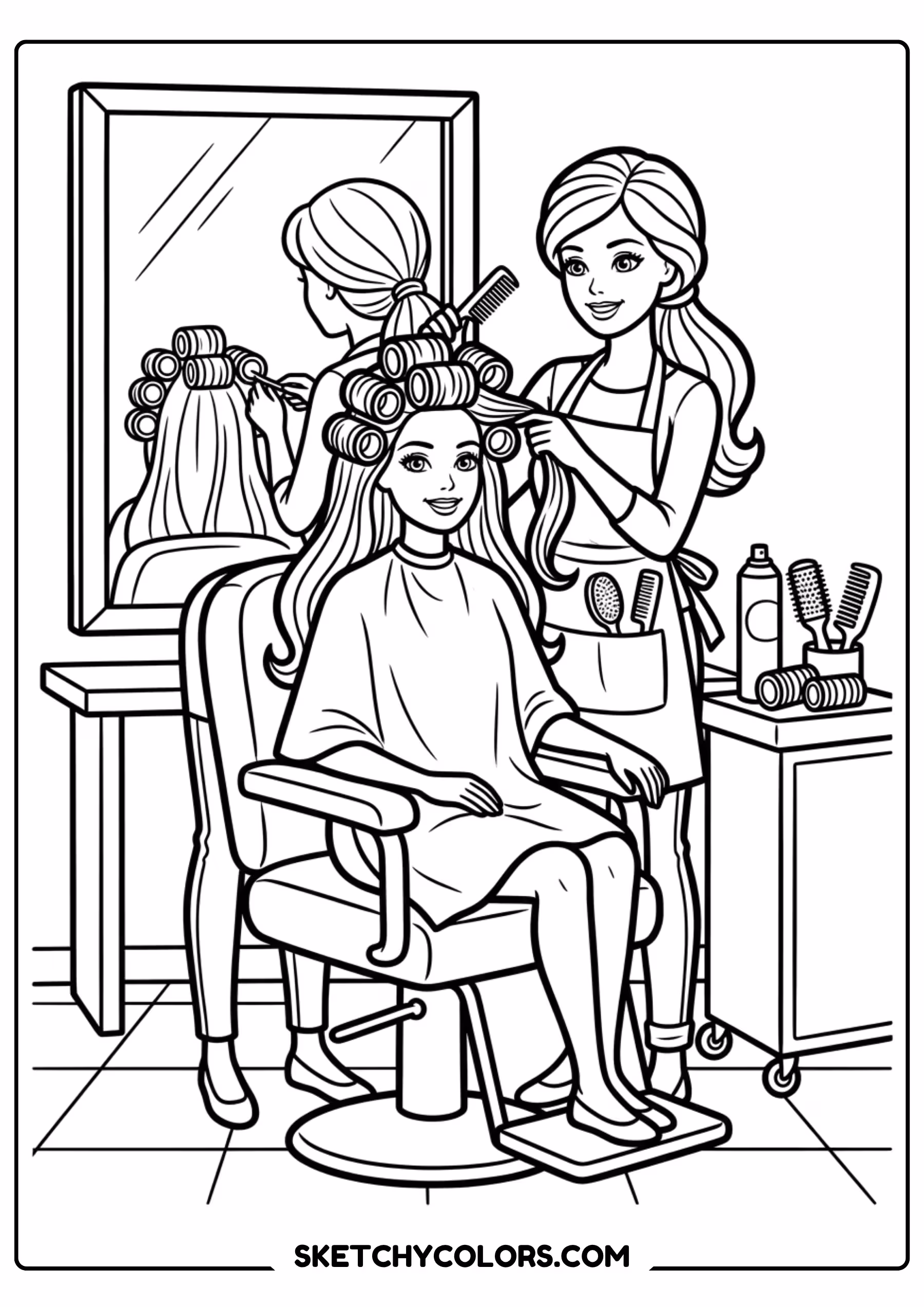 barbie at her glamorous makeup vanity - free printable barbie coloring page