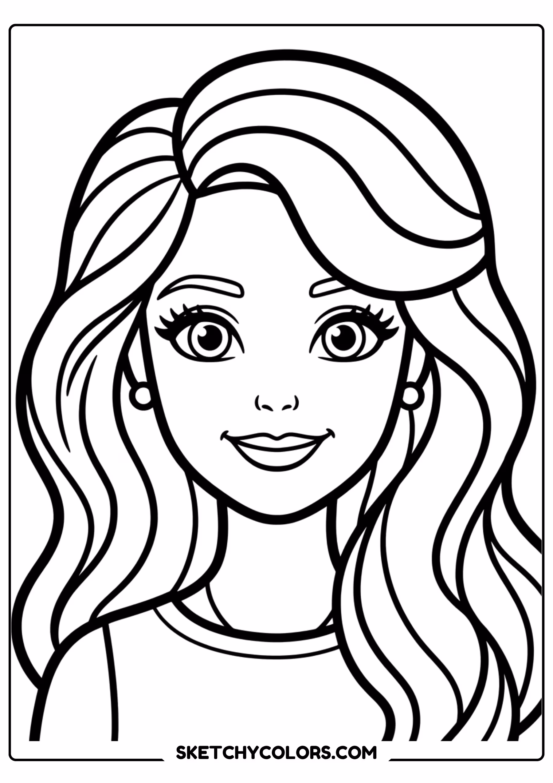 barbie close-up portrait - free printable barbie coloring page
