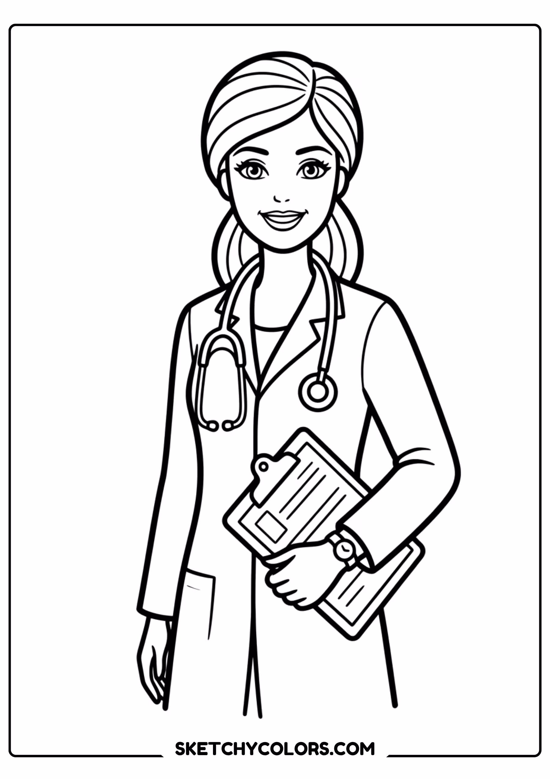 barbie the doctor with stethoscope - free printable barbie coloring page
