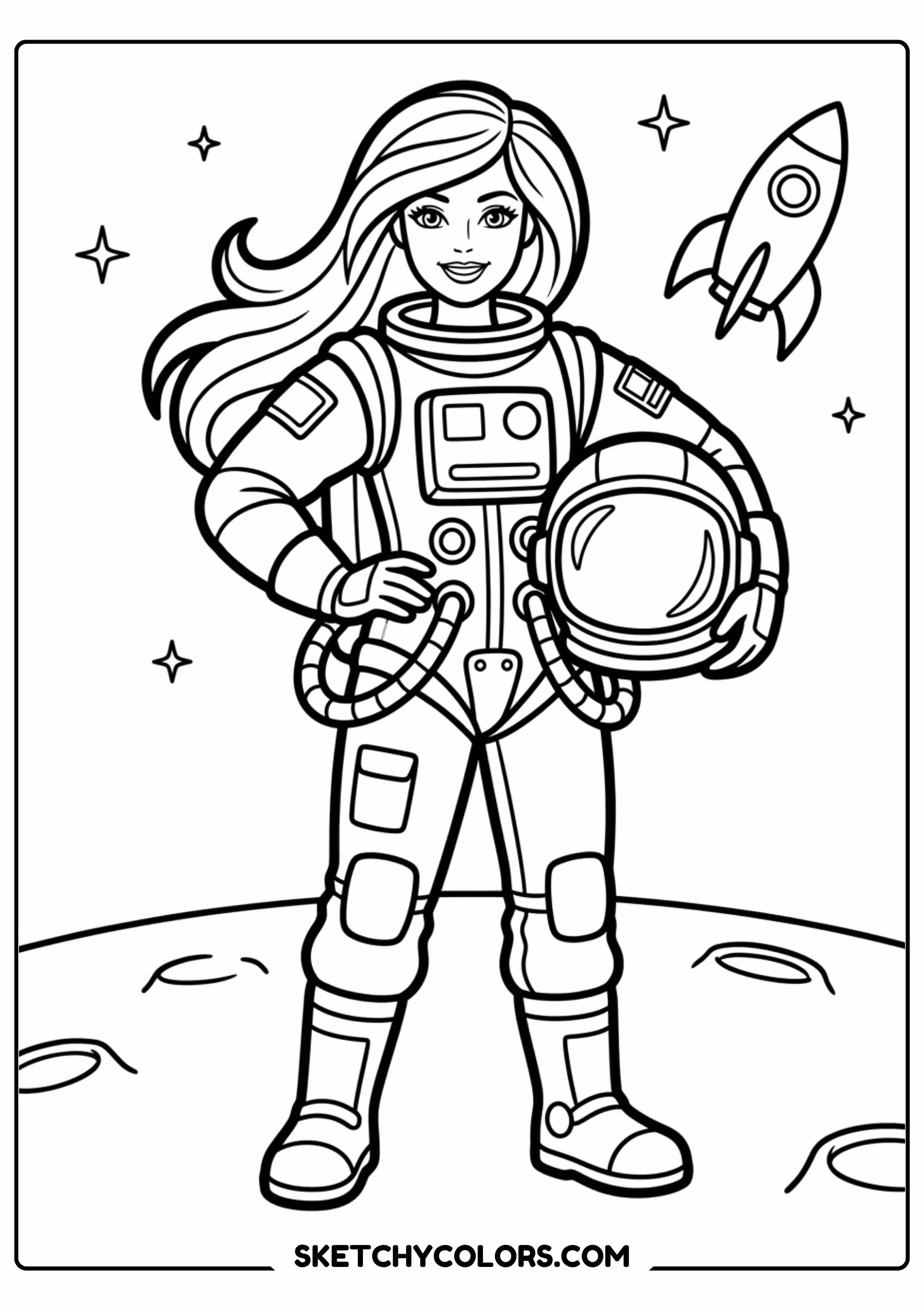 barbie the astronaut in space - free printable barbie coloring page