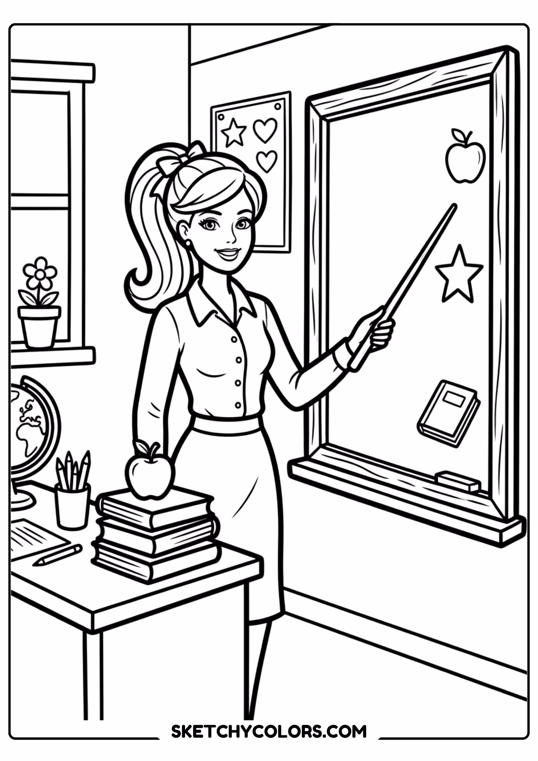 barbie the teacher at the chalkboard - free printable barbie coloring page