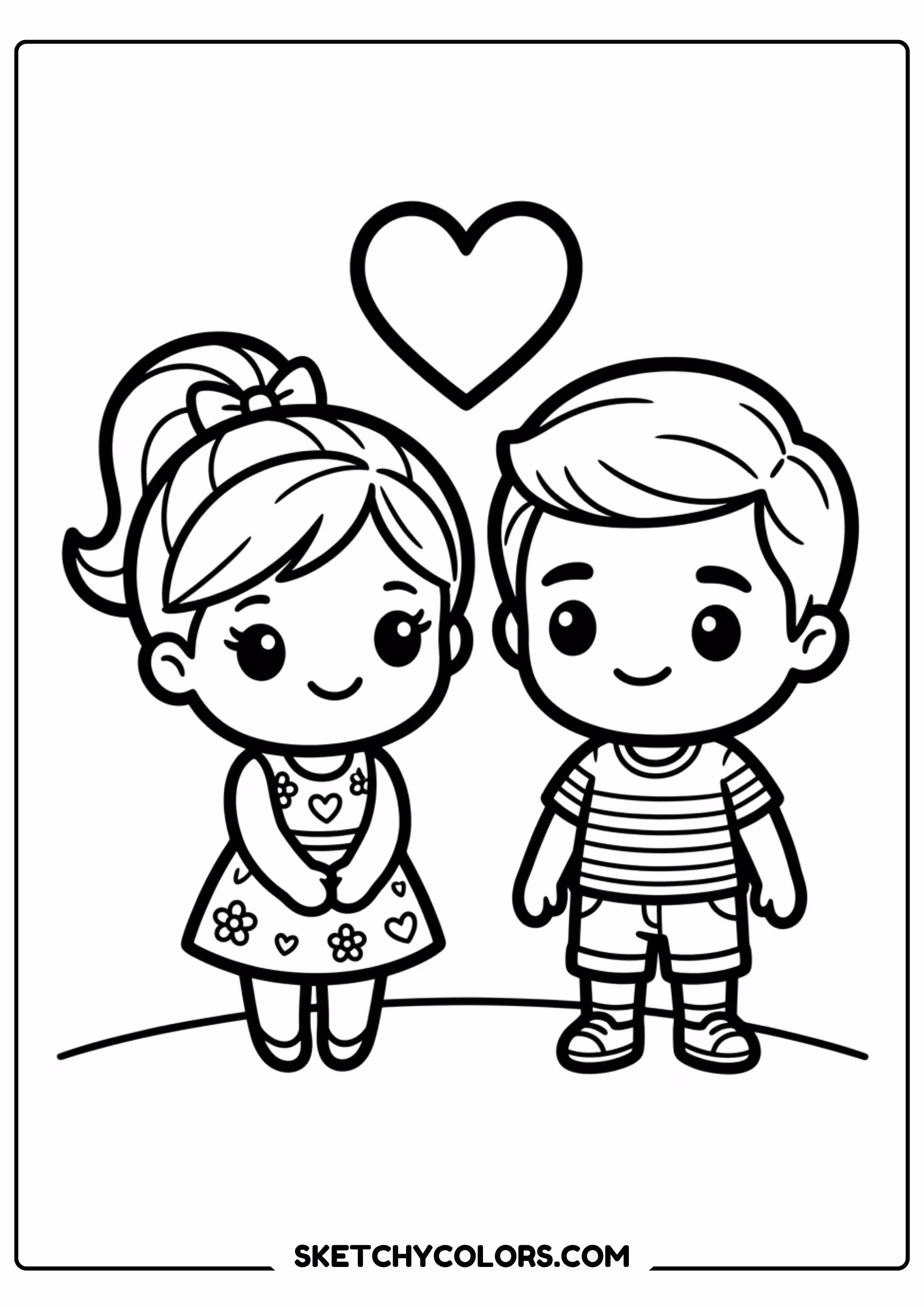 chibi barbie and ken with heart - free printable barbie coloring page