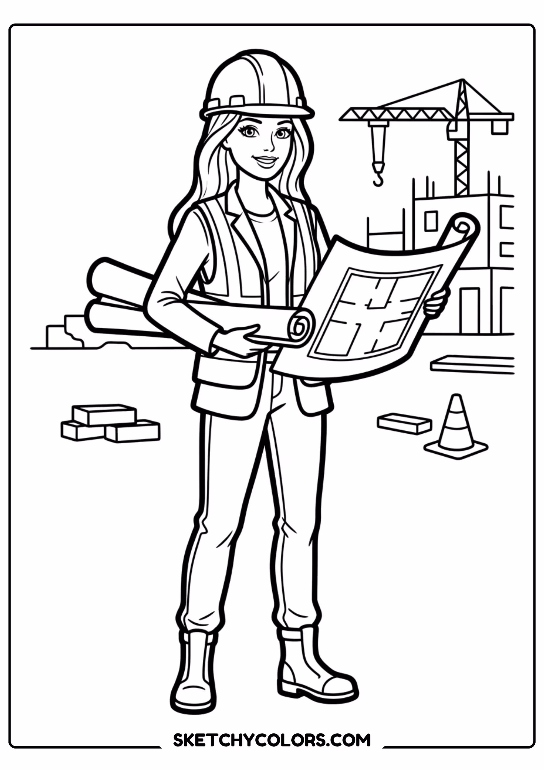 barbie the architect with blueprints - free printable barbie coloring page
