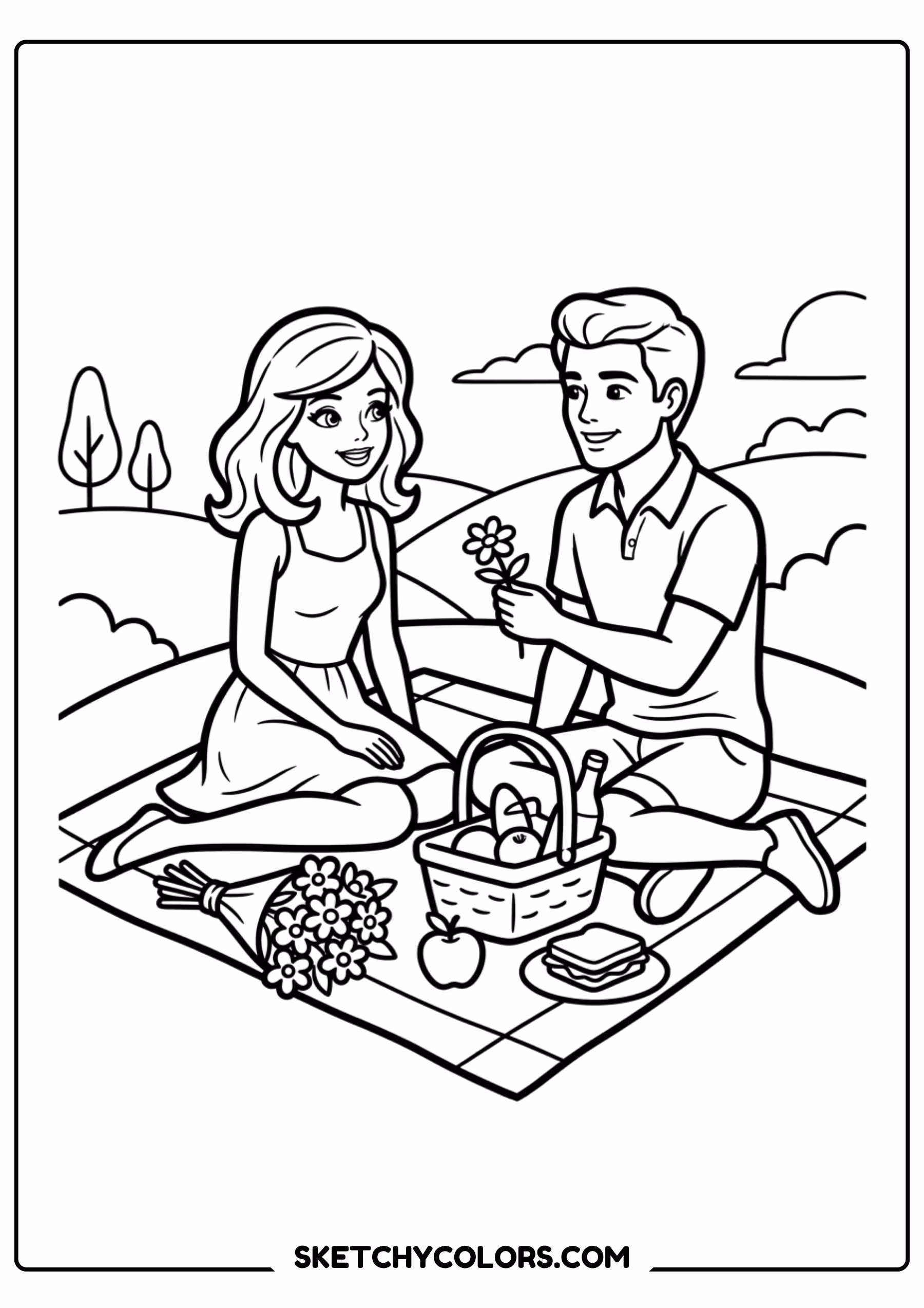 barbie and ken family picnic cooking - free printable barbie coloring page
