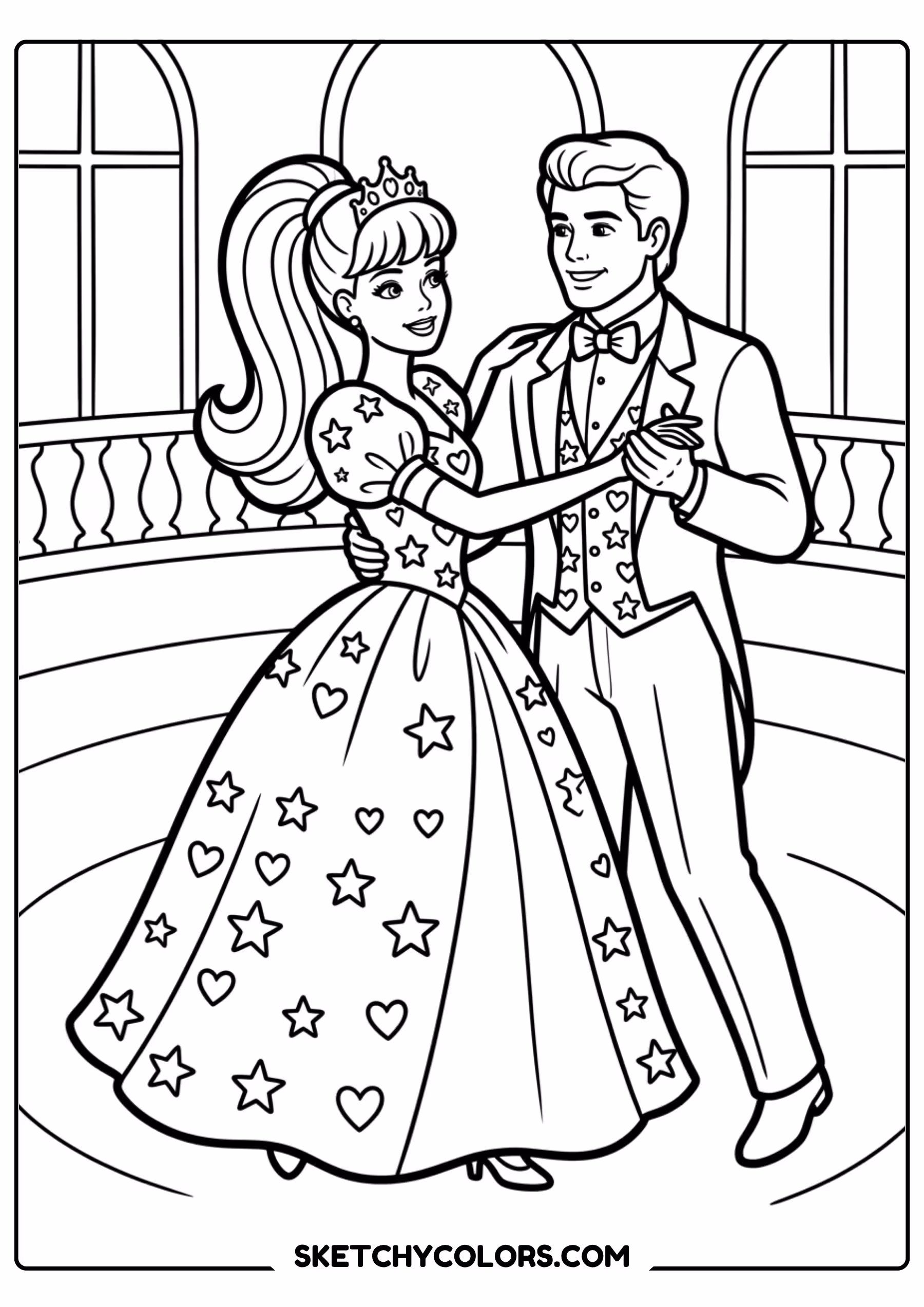 barbie ken and kids at dinner table - free printable barbie coloring page
