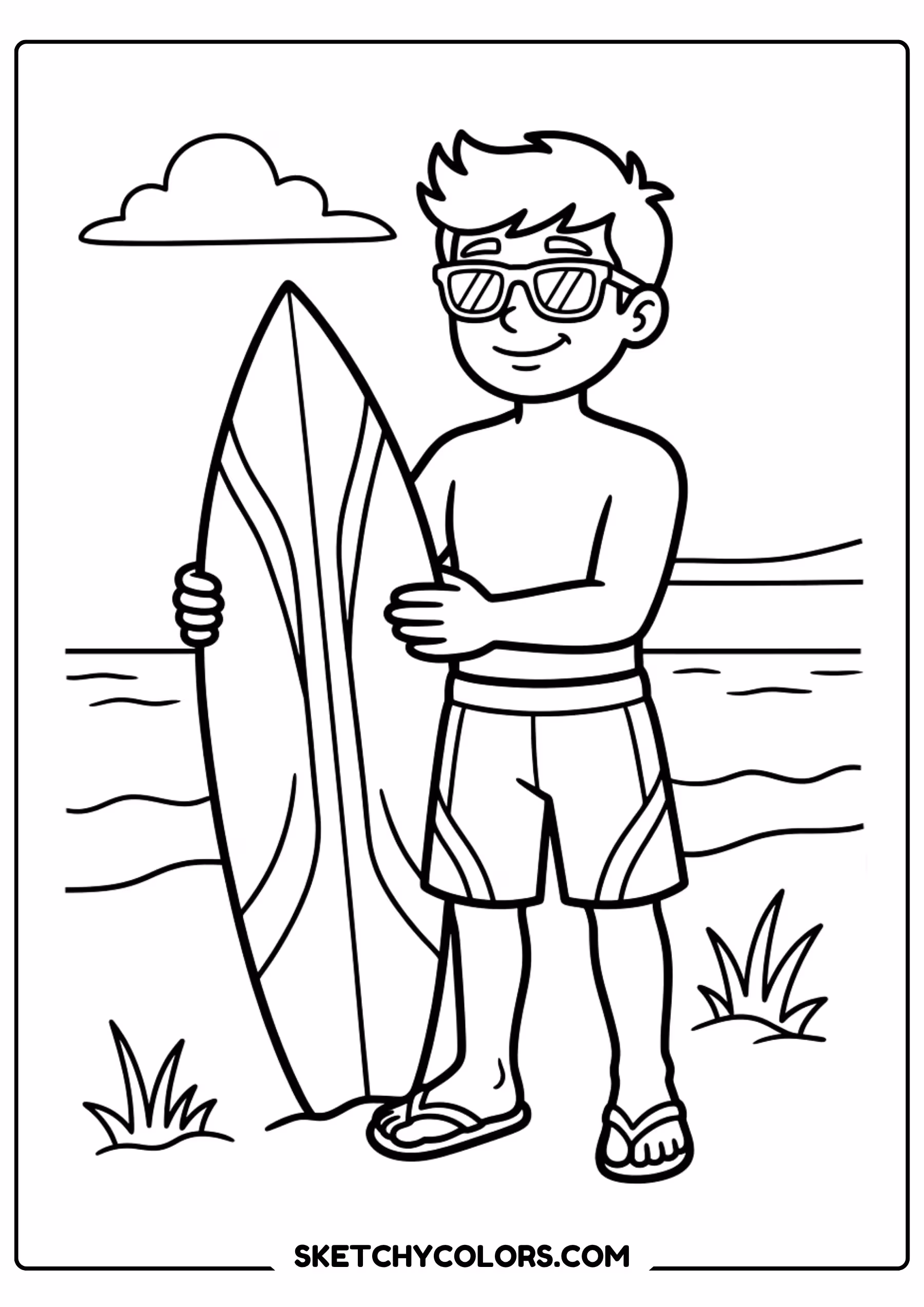 barbie surfer boy at the beach - free printable barbie coloring page