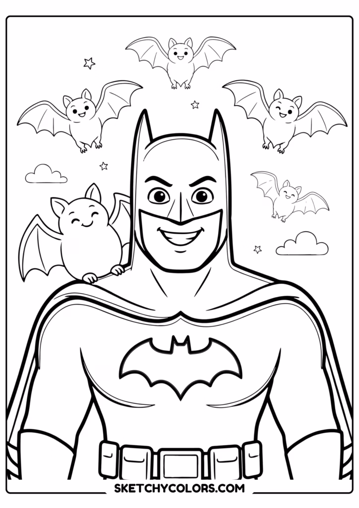 batman and friendly bats free coloring sheet for kids