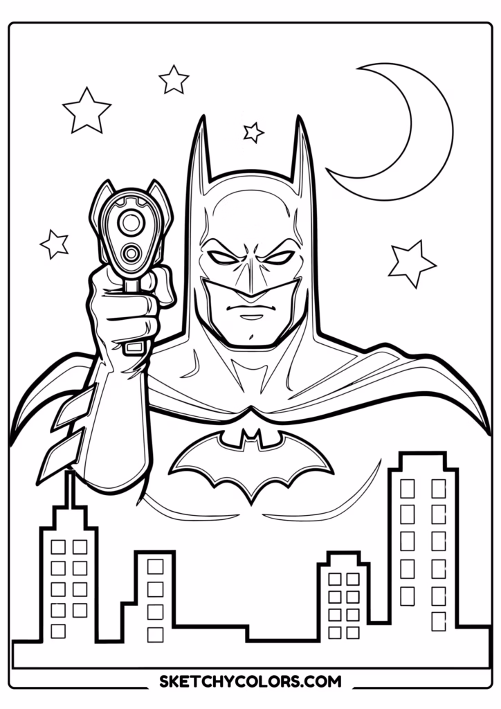batman with a bat gadget free coloring sheet for kids