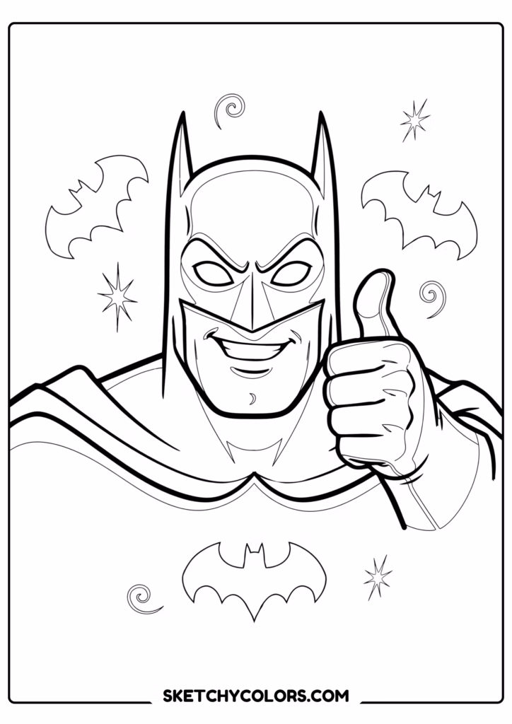 batman giving a thumbs-up free pdf coloring page