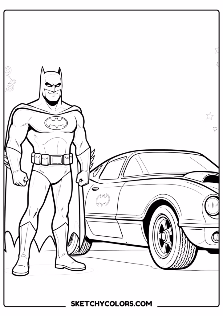 batman and the batmobile printable coloring sheet