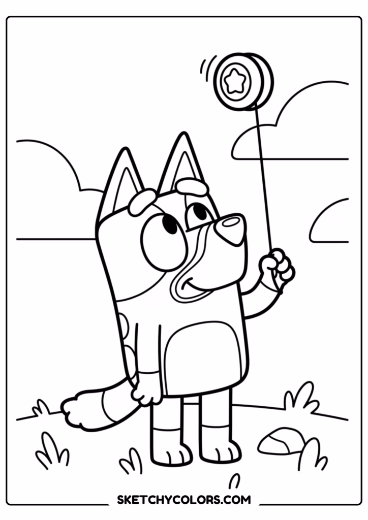 Bluey waving hello coloring page free printable PDF