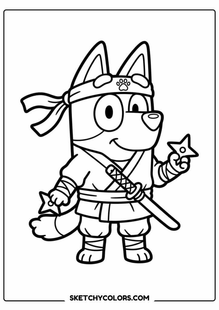 Bluey ninja coloring page free printable PDF