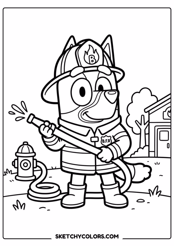 Bluey firefighter coloring page free printable PDF