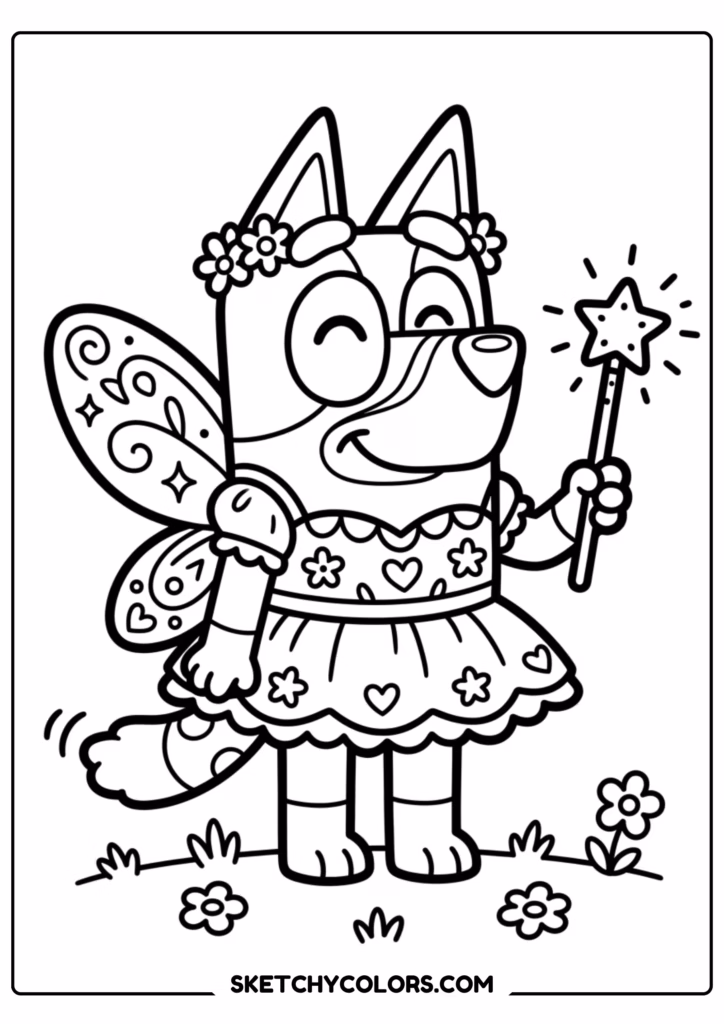 Bluey fairy princess coloring page free printable PDF