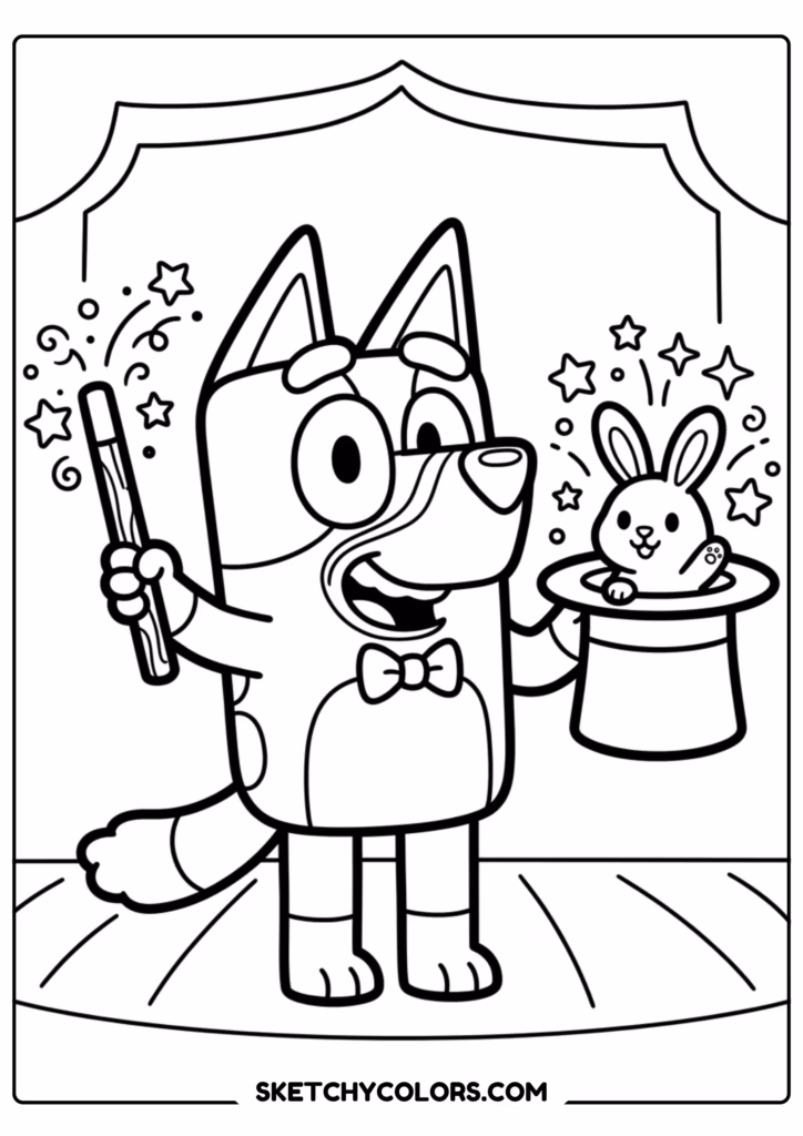 Bluey magic trick coloring page free printable PDF