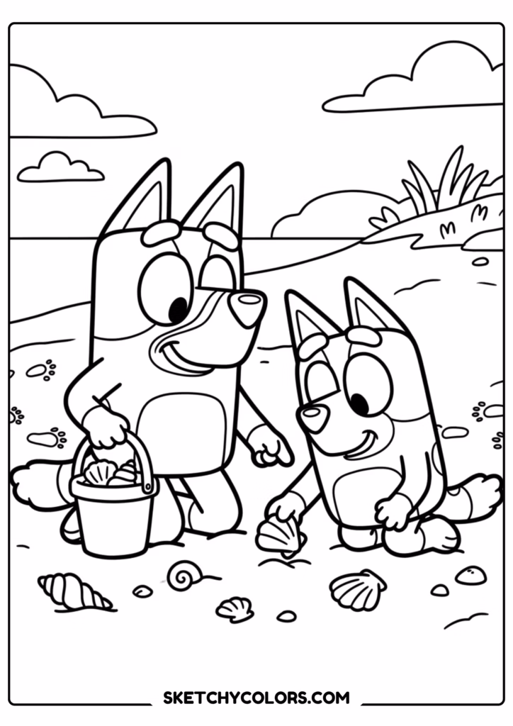 Bluey family Christmas stockings coloring page free printable PDF